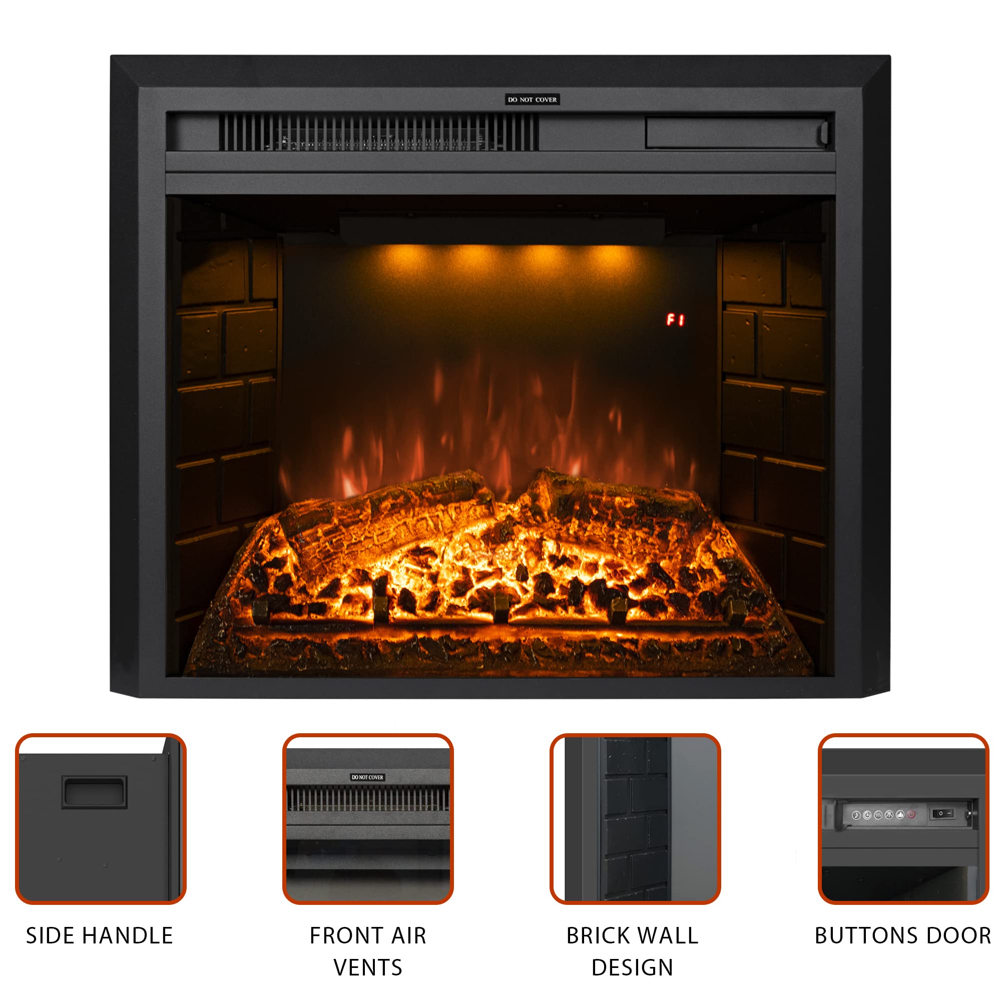 Dreamflame Electric Fireplace Insert 22 Wide, Wall Fireplace Electric With Remote Control, Realistic Log And Crackling Sound, Ov