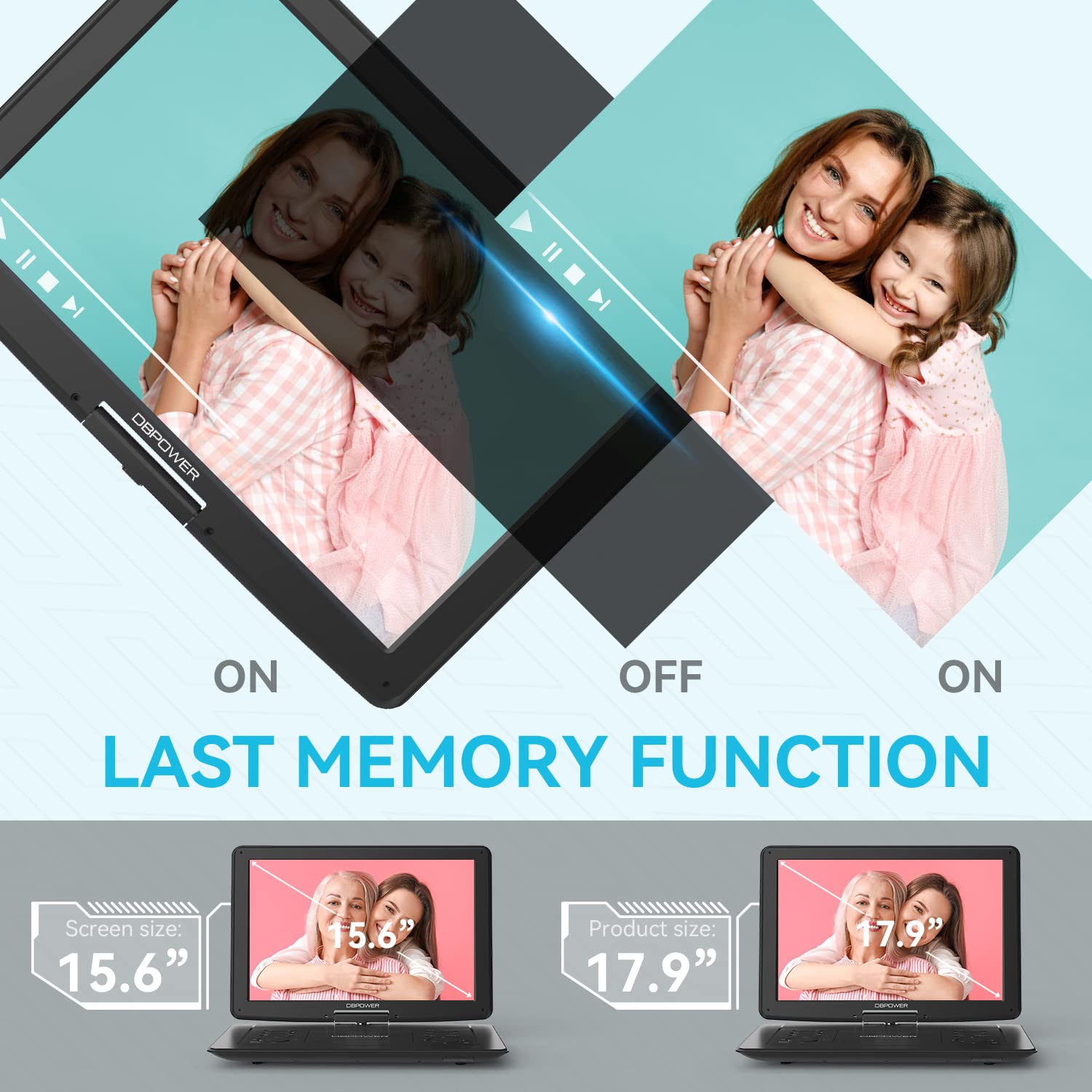 Dbpower 17.9 Portable Dvd Player With 15.6 Large Hd Swivel Screen, 6 Hour Rechargeable Battery, Support Usb/Sd And Multiple Disc