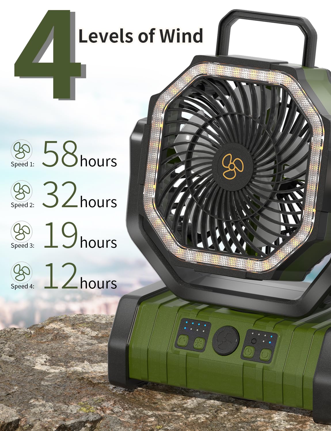 Eeifo Battery Operated Fan Portable Camping Battery Powered Fan With Led Lantern Light 20000Mah Rechargeable, Oscillating, 360 R