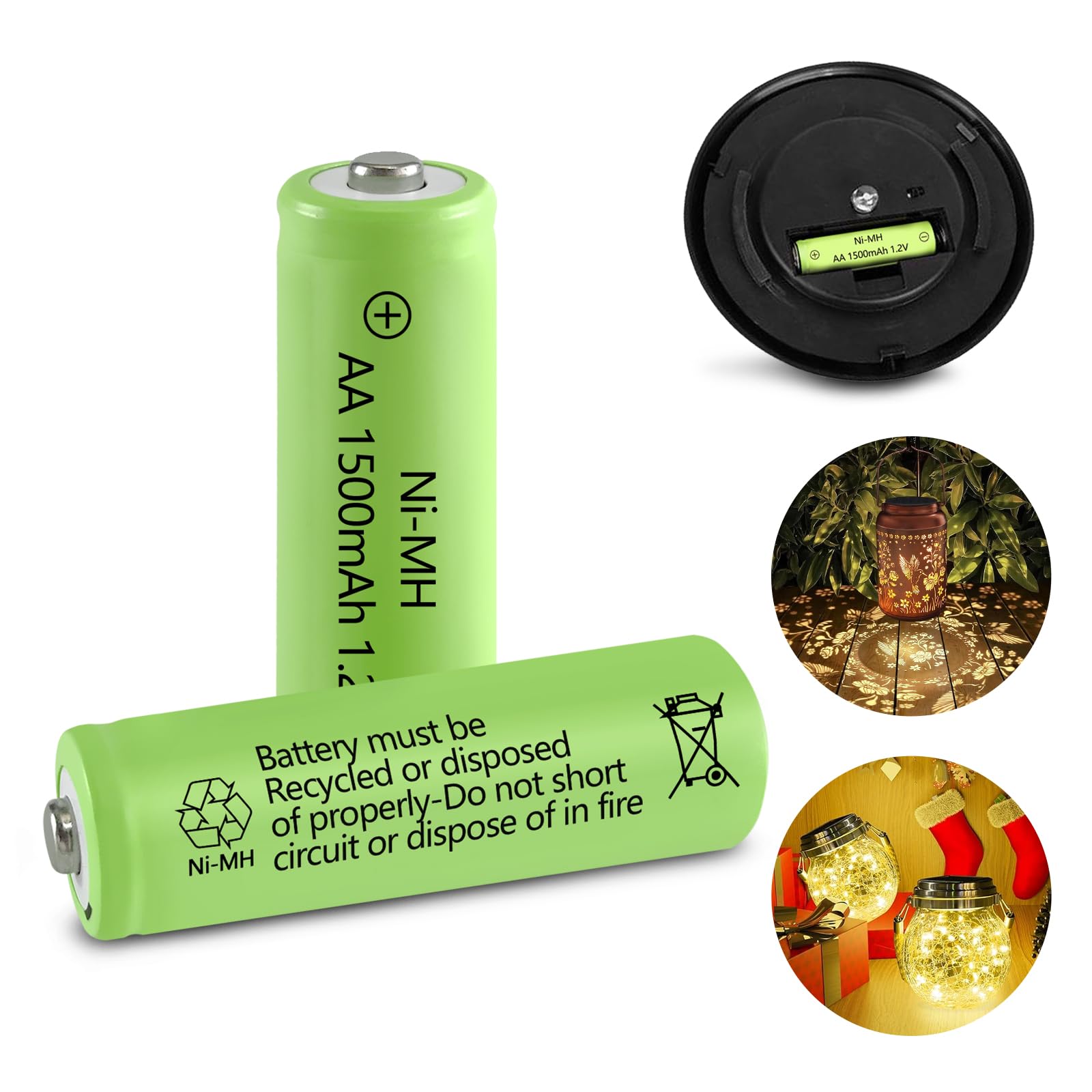 Genyestar Solar Lights Rechargeable Aa Batteries 1500Mah High Capacity 1.2V Ni-Mh Double A Battery For Outdoor Lights, String Li