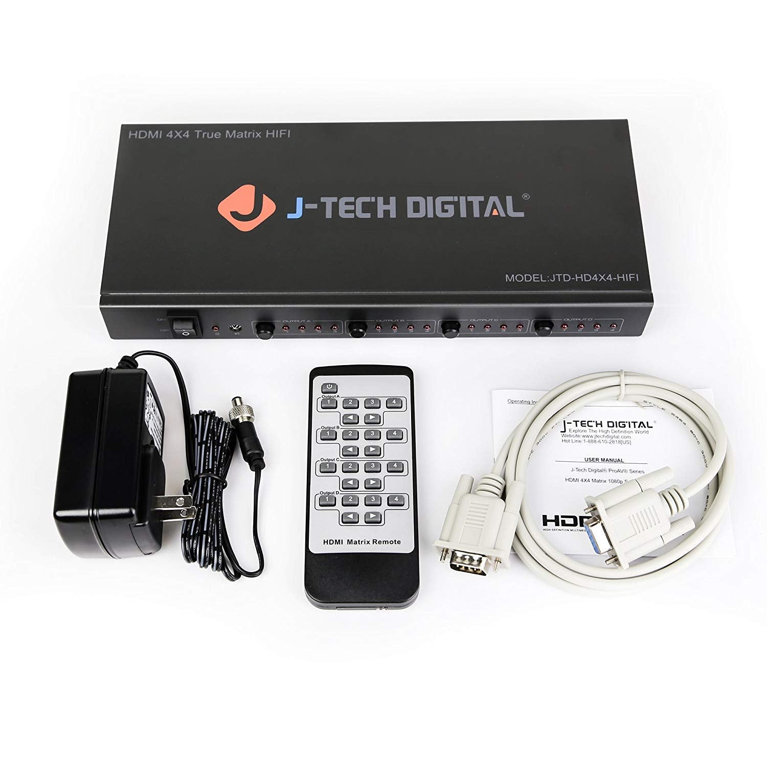 J Tech Digital 4K 30Hz 4X4 Hdmi Matrix Switch Switcher With Hdcp 3D & Deep Color Hdmi 1.4 Ultra Hd Control4 Driver Available