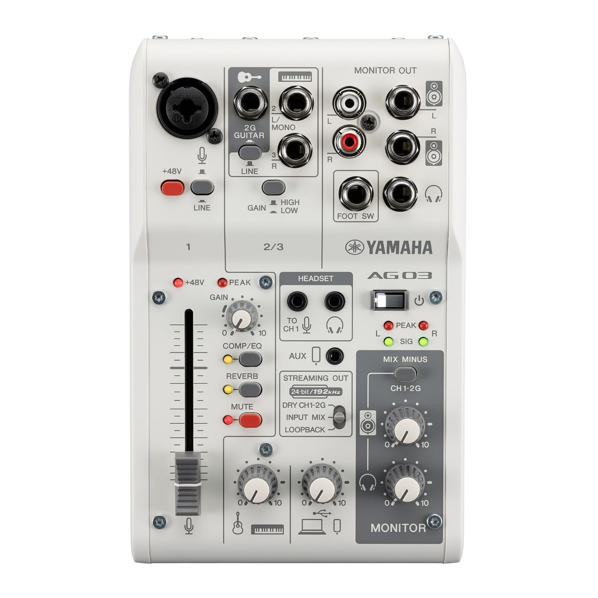 Yamaha AG03MK2 White 6-Channel Live Streaming Loopback Mixer/USB Interface with Steinberg Software Suite