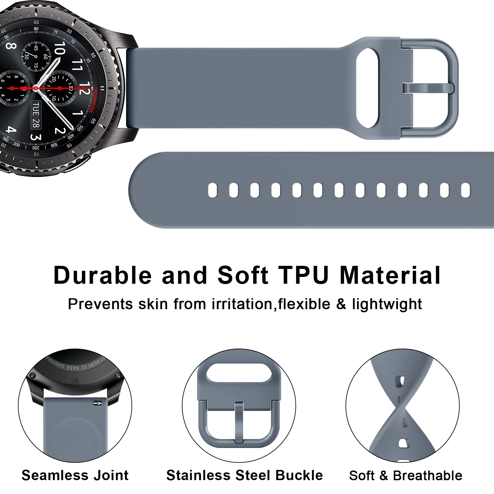 Meliya Bands For Coros Pace 3 / Apex 2 Pro/Apex Pro/Apex 46Mm Smart Watch Bands, 22Mm Soft Tpu Sport Strap Replacement Band For