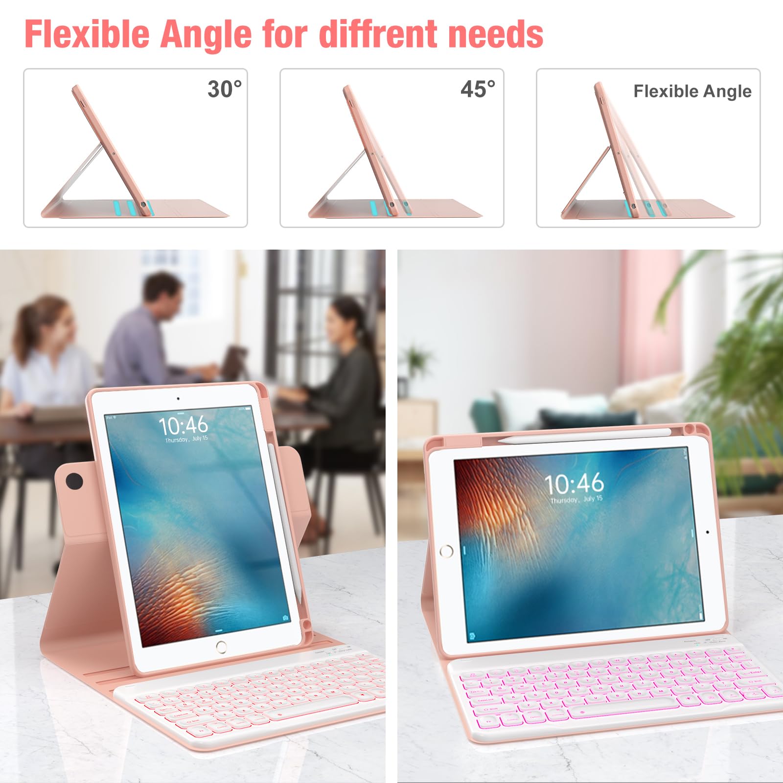 Oyeeice For Ipad 6Th Generation Case With Keyboard 9.7 Inch   Detachable Backlit Keyboard, Upgraded Magnetic Cover With Pencil H