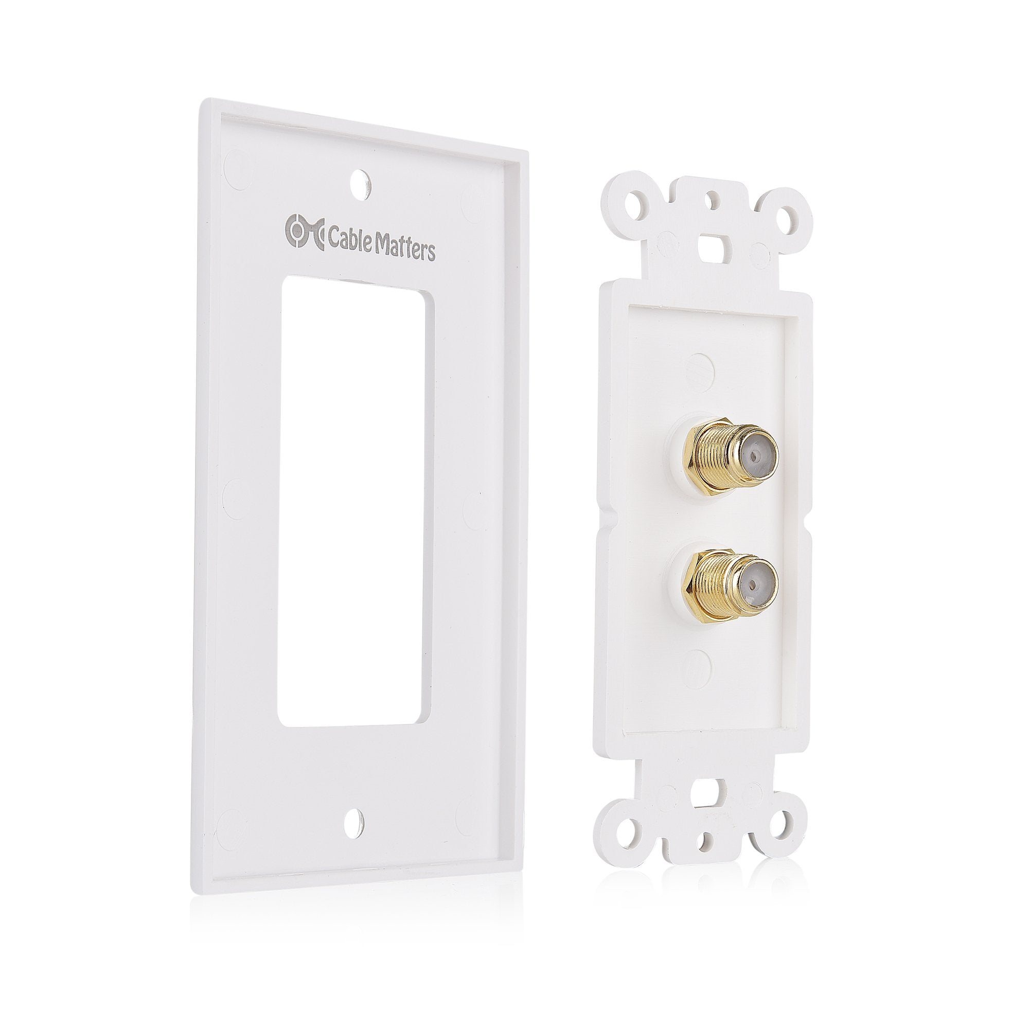 Cable Matters 2 Pack 2 Port TV Cable Wall Plate (Coax Wall Plate) in White