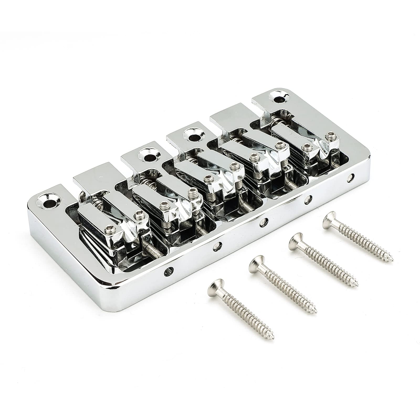 Swhmc 5 String Bass Bridge With Locking Zinc Saddles Dual Load Type Bridge For Jazz Bass Or Precision Electric Instruments (Chro