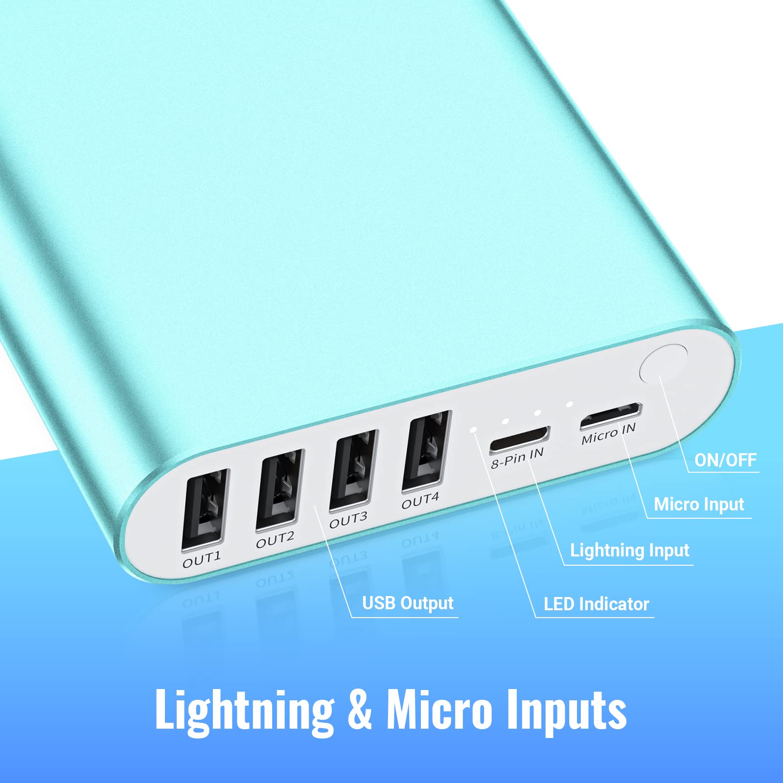 Bonai Portable Charger 20000Mah Power Bank 4 Usb Output & Dual Input, Aluminum Polymer External Battery Pack For Road Trip Campi