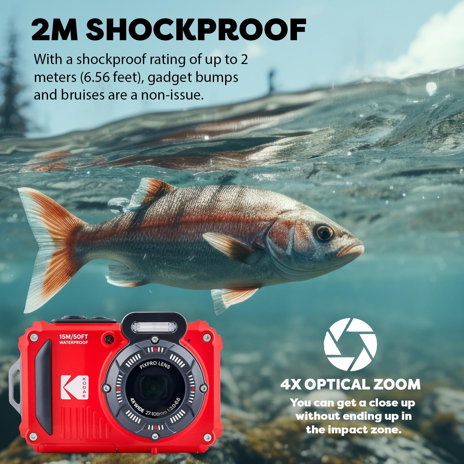 Kodak Pixpro Wpz2 Rugged Waterproof Shockproof Digital Camera 16Mp 4X Optical Zoom 1080P Full Hd Video, 2.7'' Lcd (Red) Bundle W