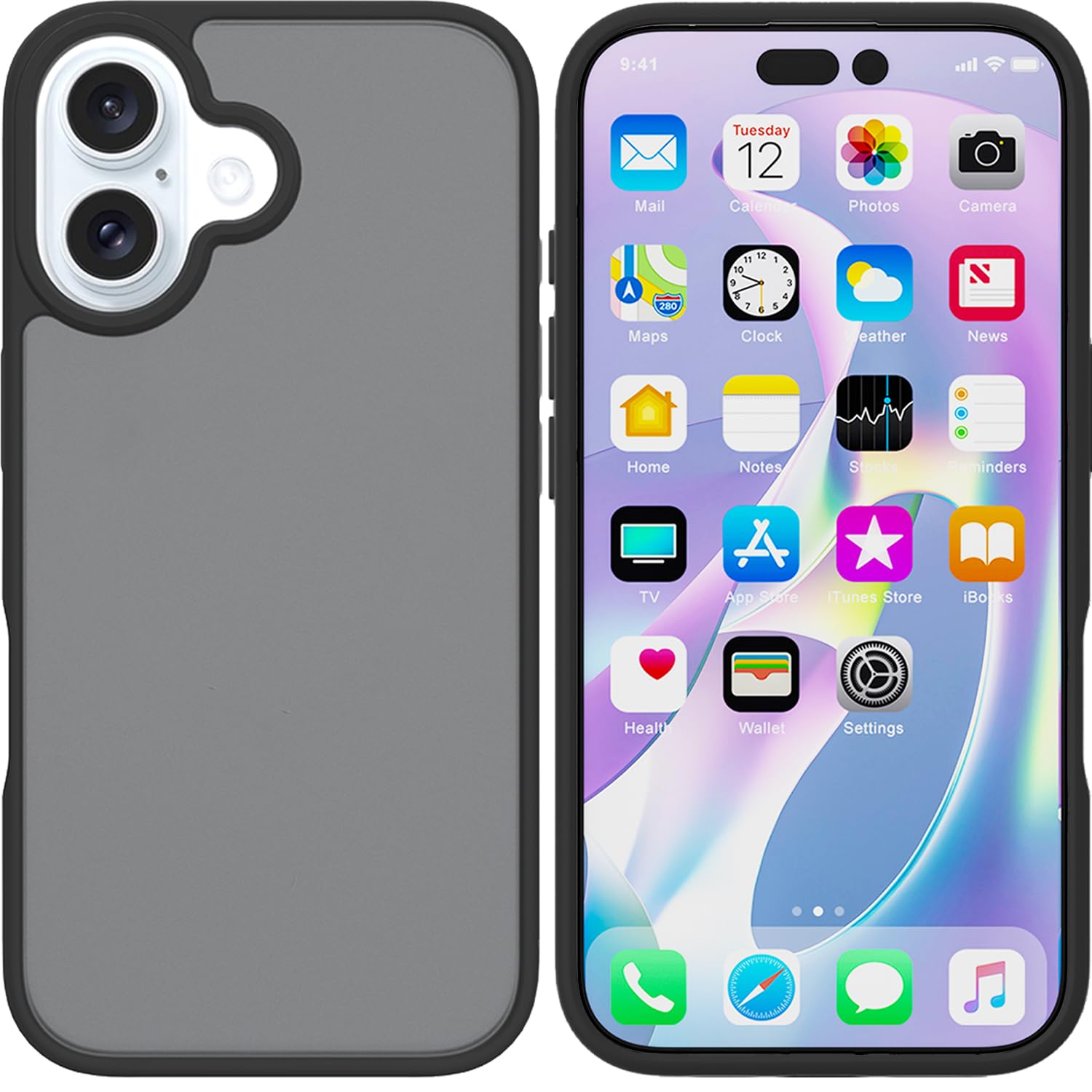 Tenoc Phone Case Compatible With Iphone 16, Black Case Translucent Protective Bumper Matte Hard Back Cover For 6.1 Inch