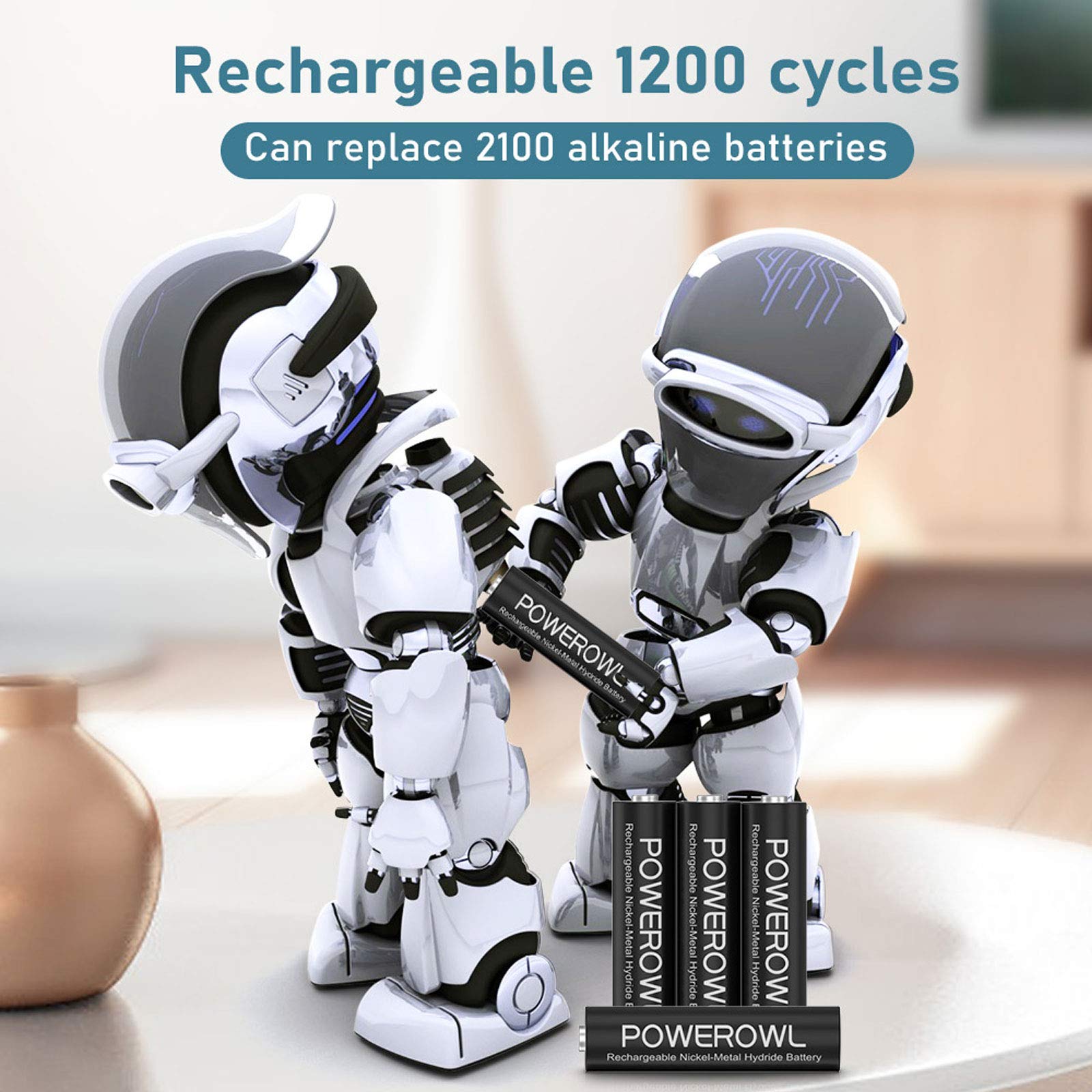 Powerowl 2800Mah Rechargeable Aa Batteries With Smart 8 Bay Battery Charger, Low Self Discharge Ni Mh Double A Batteries, 8 Coun