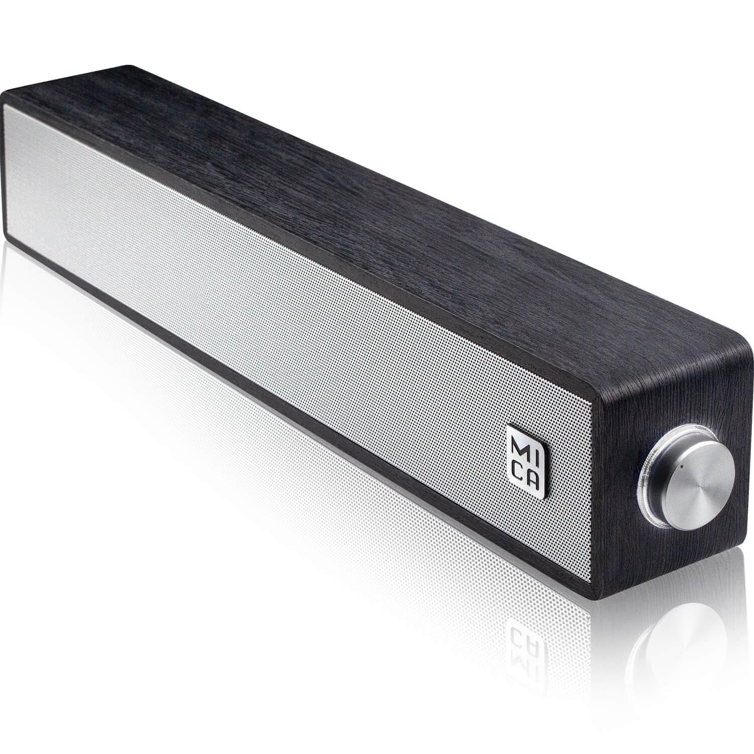 Mica Computer Speakers, Wired Computer Sound Bar, Wooden Mini Soundbar, Usb Powered Pc Speakers 3.5Mm Aux & Pc Input (Black)
