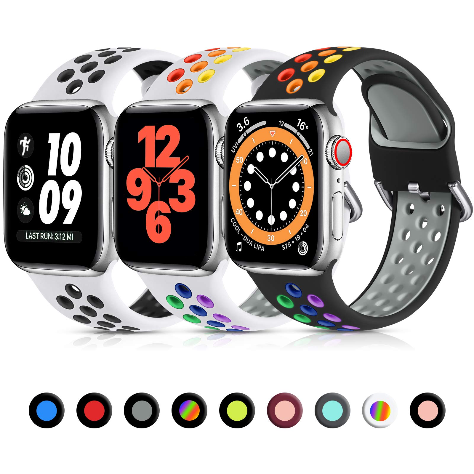 Lerobo 3 Pack Sport Bands Compatible With Apple Watch 41Mm 40Mm 38Mm 46Mm 45Mm 44Mm 42Mm Women Men,Soft Silicone Breathable Wris