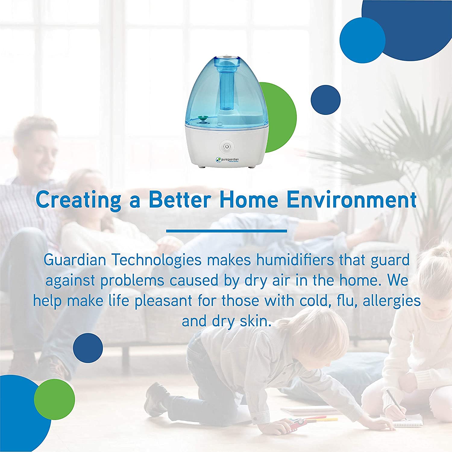 Pureguardian H910Bl2Pk Ultrasonic Cool Mist Humidifier, 14 Hrs. Run Time, 210 Sq. Ft. Coverage, Small Rooms, Quiet, Filter Free,