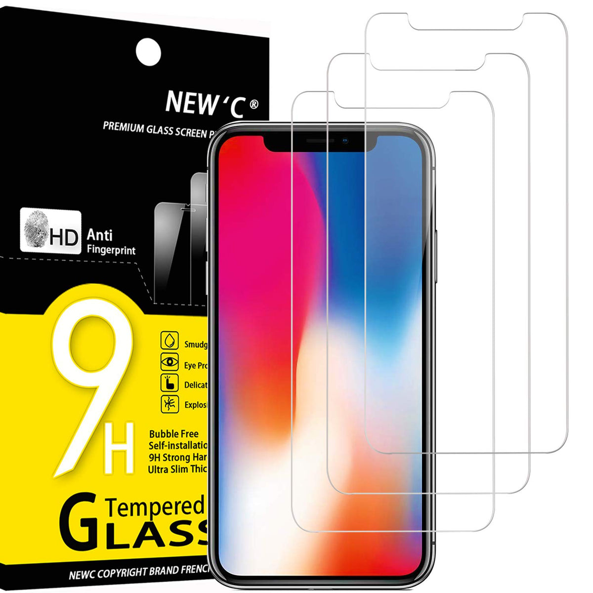 Newc 3 Pack] Designed For Iphone 11 Pro, Iphone X Et Iphone Xs (58) Screen Protector Tempered Glass, Case Friendly Ultra Resista