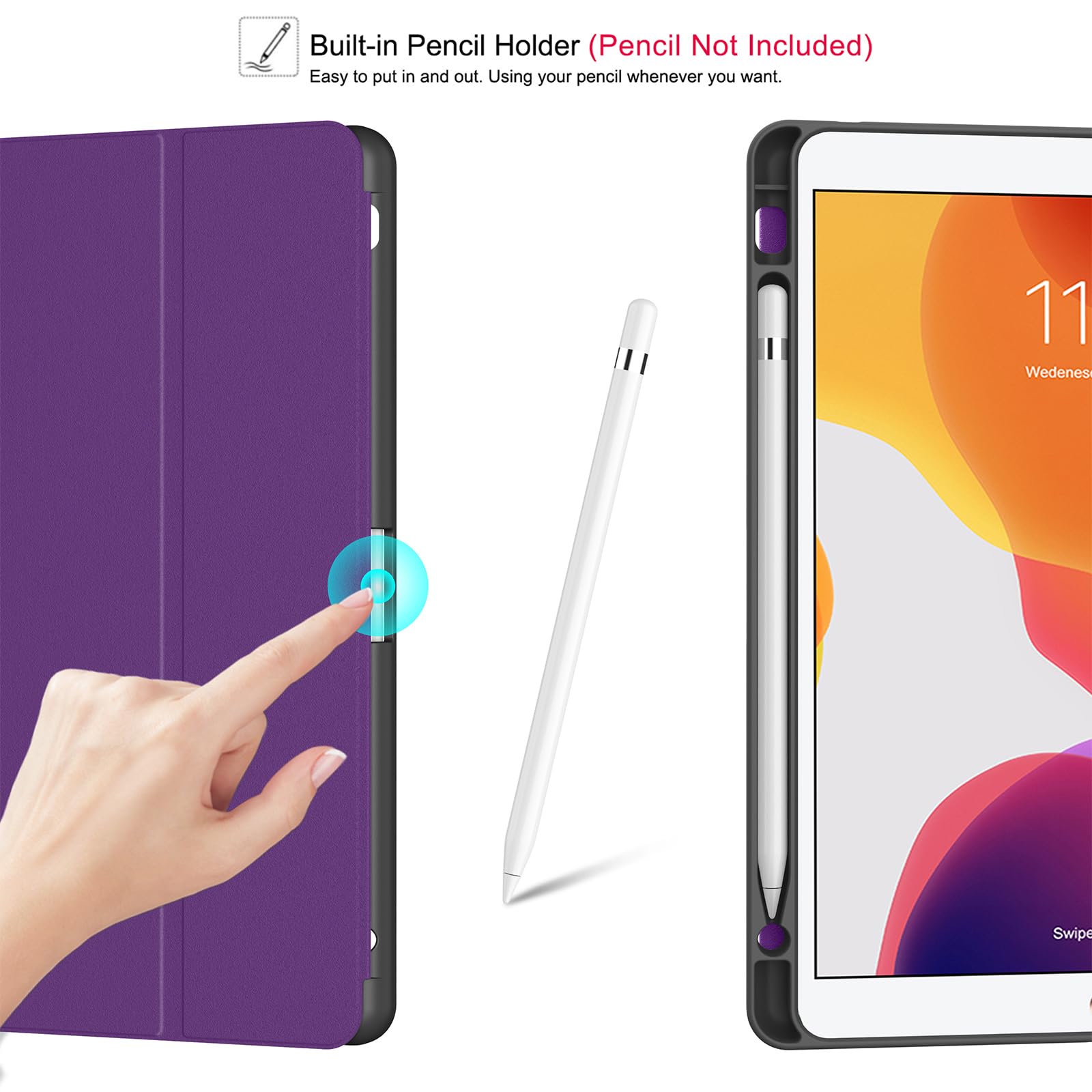Soke Case For Ipad 9Th Generation 2021/8Th Gen 2020/7Th Gen 2019 With Pencil Holder   Premium Shockproof Case With Soft Tpu Back Cover & Auto Sleep/Wake For Ipad 10.2 Inch, B Book Violet
