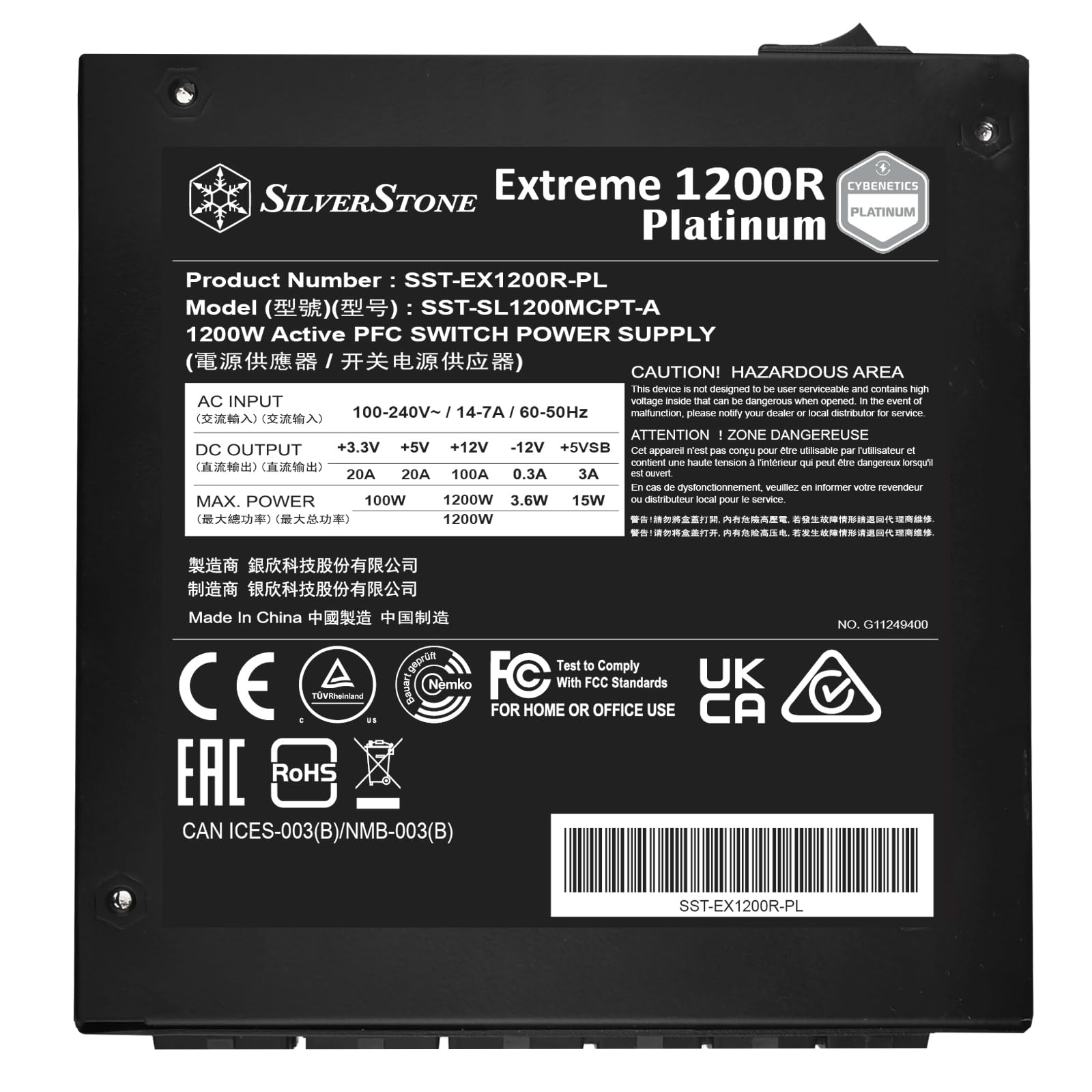 Extreme Series, 1200W, Sfx L Form Factor, Single +12V Rails With 100A Output, Silent Icb 120Mm Fan With Minimum 0 Dba, Efficienc