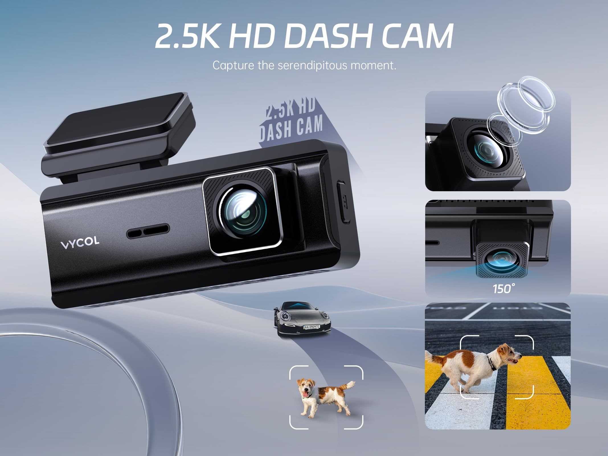 Vycol Dash Cam 2.5K Wifi, Dash Camera For Cars With 32Gb Card, Mini Dashcam Car Camera, Night Vision,Voice Control, 24H Parking