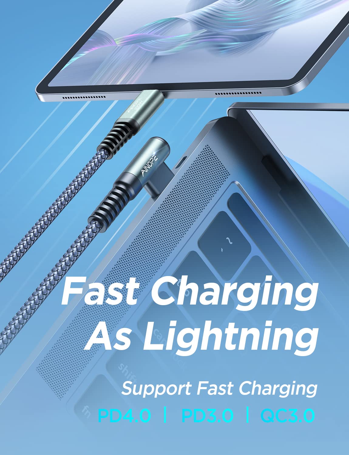 Ainope 100W Usb C To Usb C Cable Fast Charging 10Ft,Right Angle Usbc To Usbc Cable Fast Type C Charging Cable Fits For Iphone 15