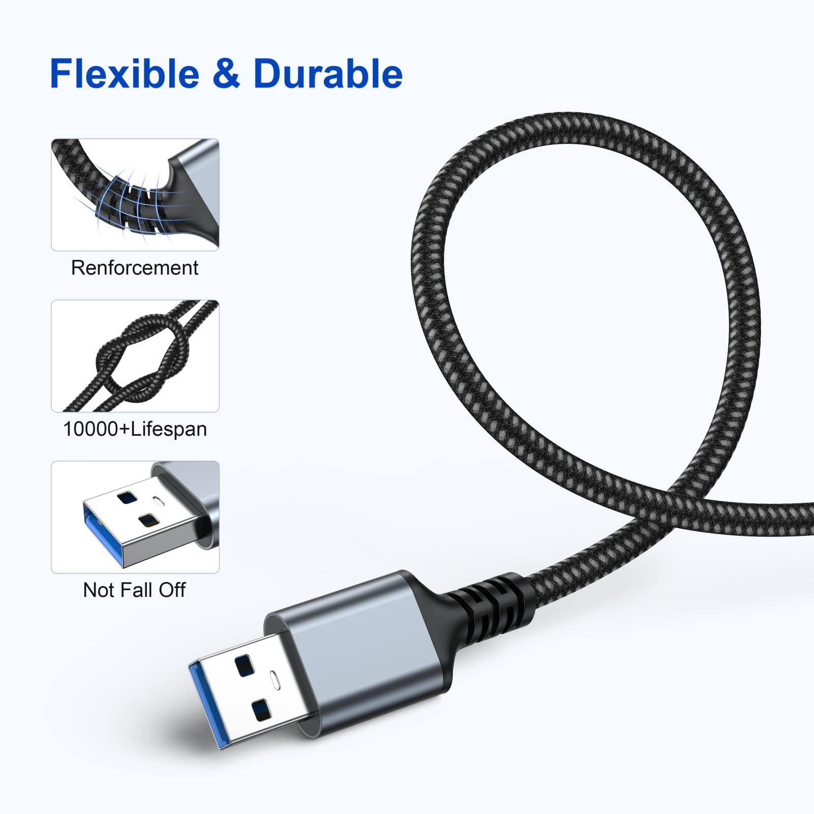 Usb Cable 6Ft 5 Pack, Usb To Usb Cable, Usb 3.0 A To A Male Cord, Double End Usb Cords For Usba Charing Cable, Usb Audio Cable