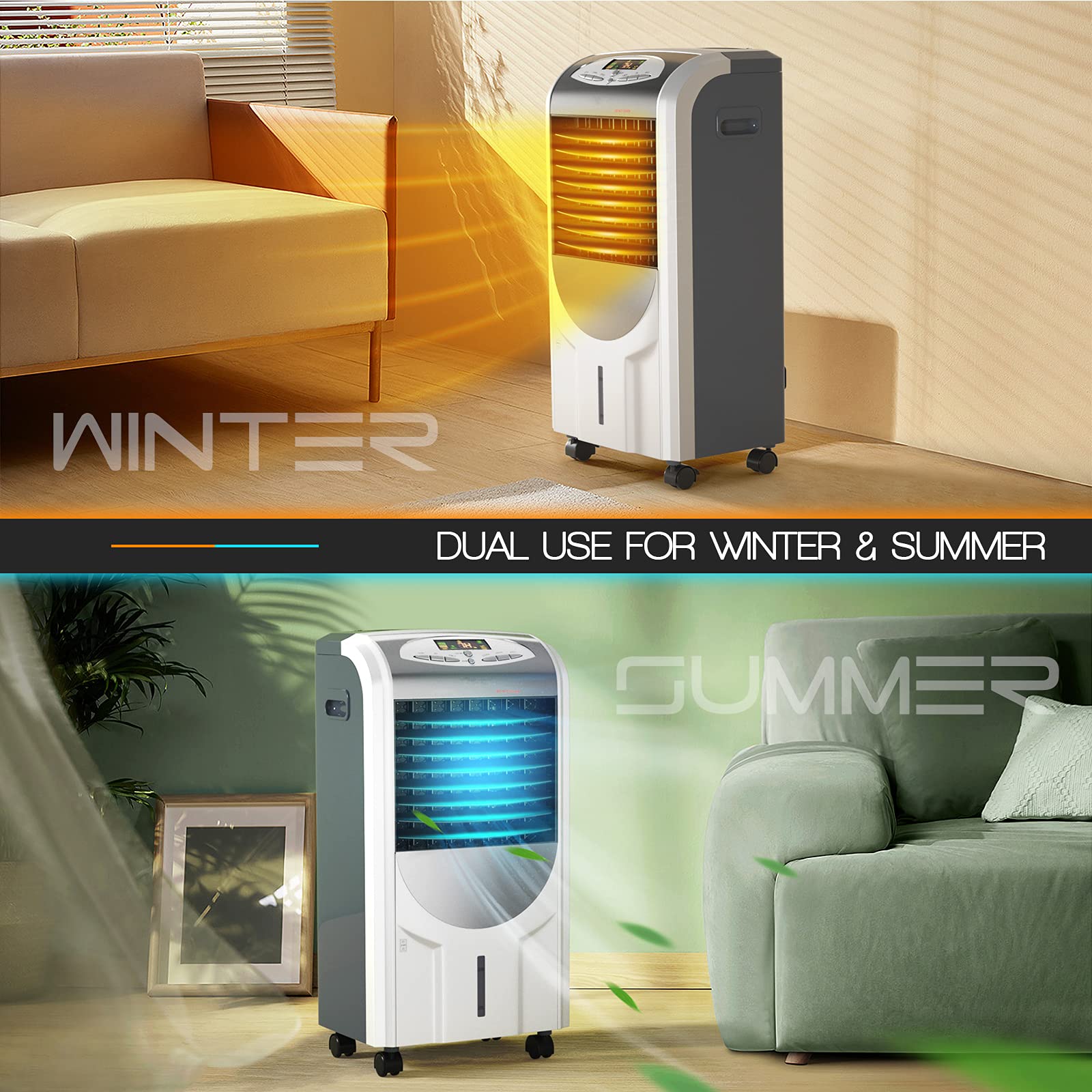 Goflame Air Cooler And Heater, Portable Evaporative Air Cooling Fan Filter Humidifier With Ice Crystal Box, Remote Control, Adju