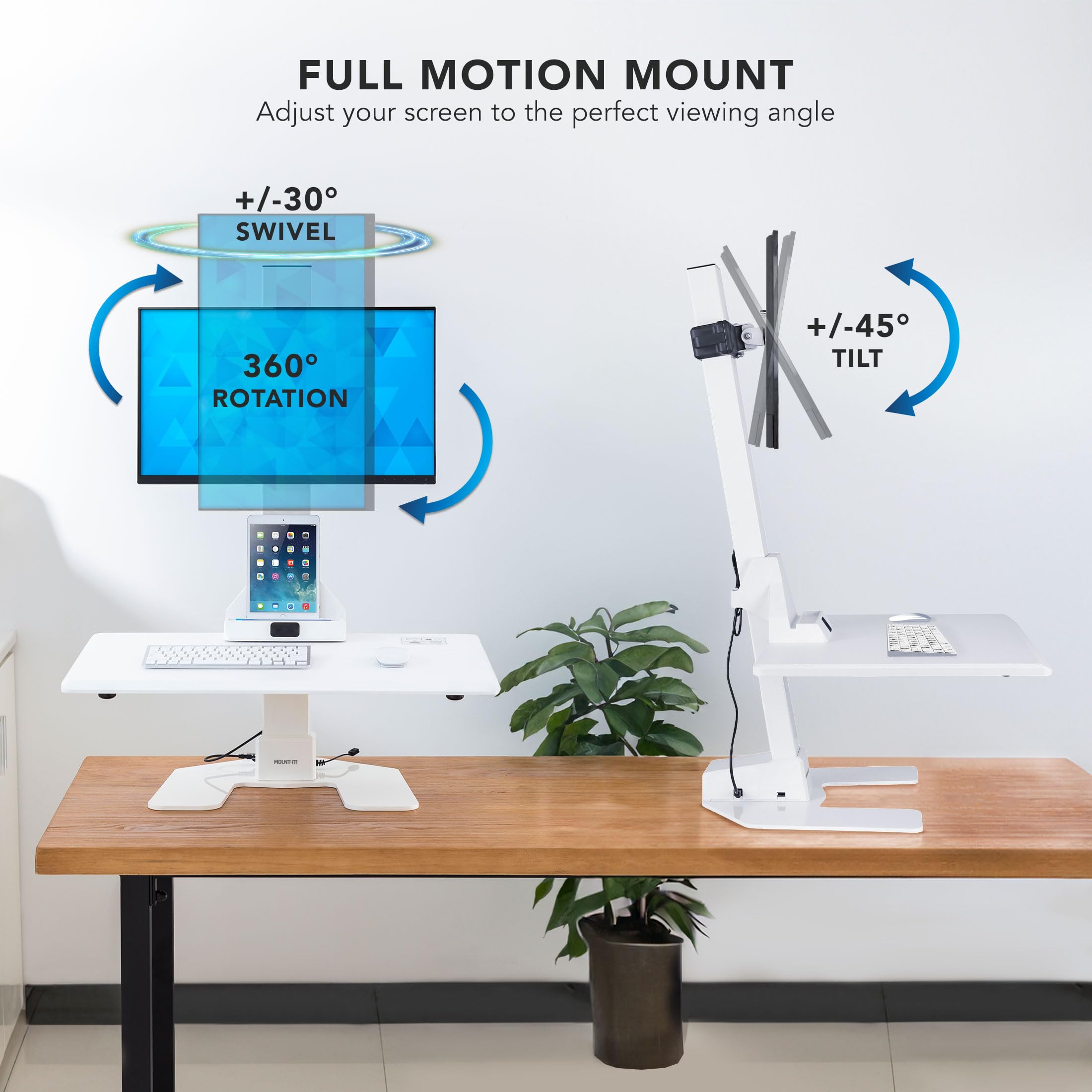 Mount-It! Electric Standing Desk Converter, Adjustable Tabletop Sit Stand Desk Riser With Single Monitor Mount For Monitors Up T