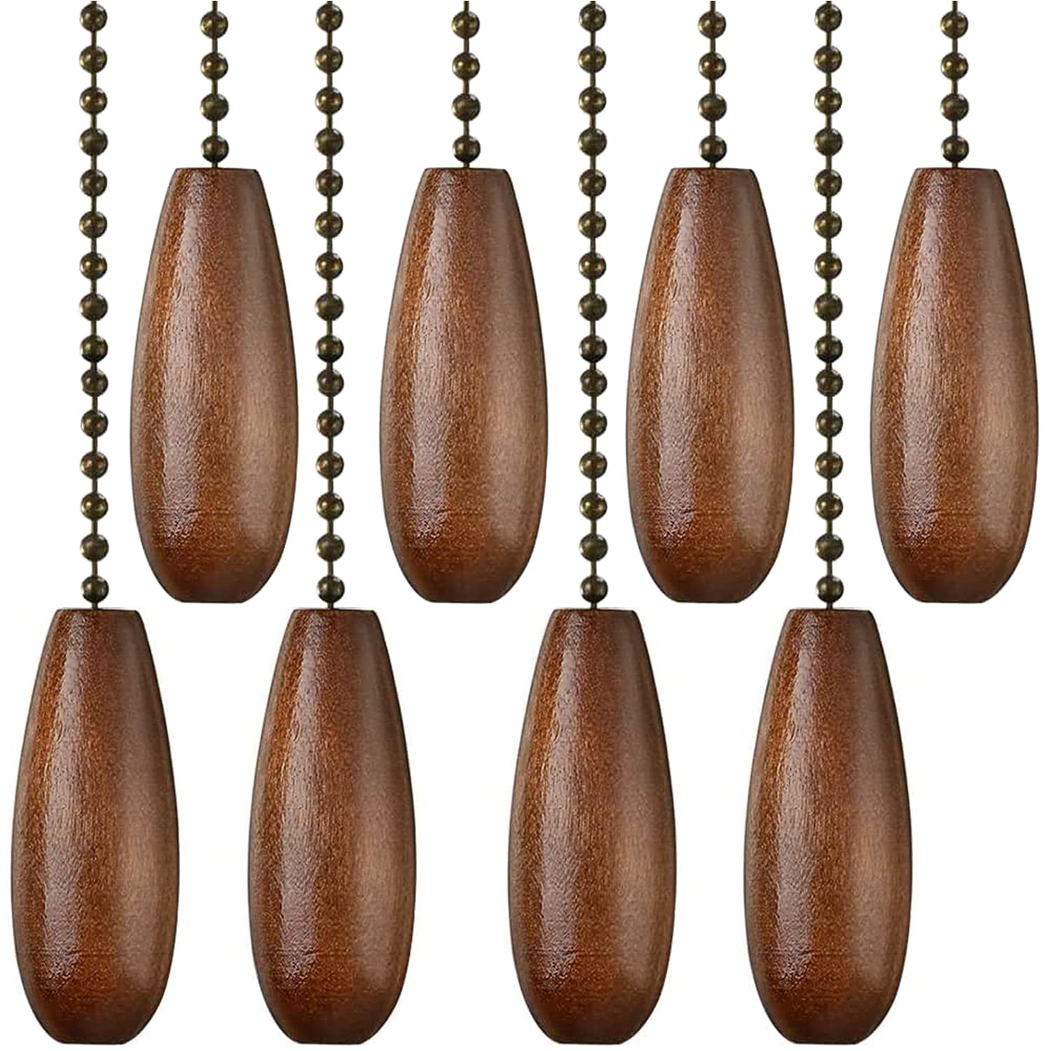 Akahttbn Ceiling Fan Chain Pulls Decorative Extension 12 Inches Walnut Color Wooden Pull Chain Fan Pulls Set Ornaments For Ceili