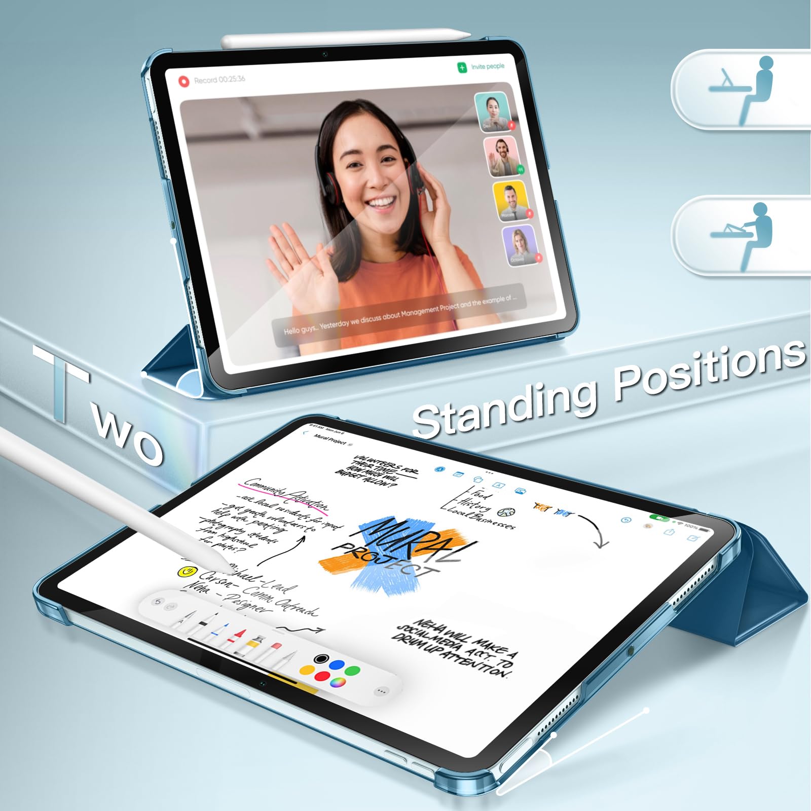 Jetech Case For Ipad Air 11-Inch M3/M2 (2025/2024), Ipad Air 5/4 (2022/2020 5Th/4Th Generation 10.9-Inch), Slim Stand Hard Back