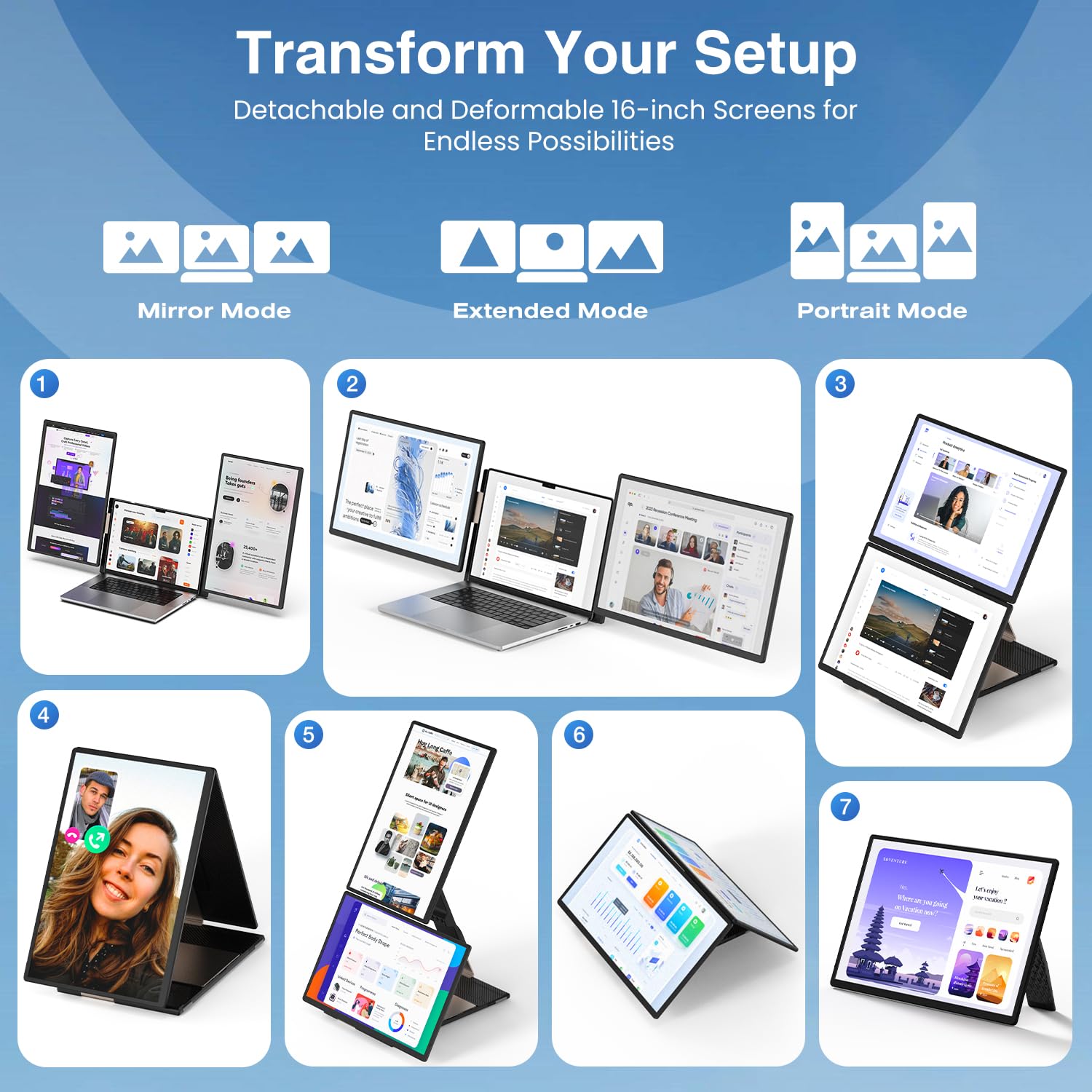Flytocca 16  Laptop Screen Extender, Updated 1200P Fhd Portable Monitor With 16:10 Aspect Ratio Screen, Rotation Detachable Scre