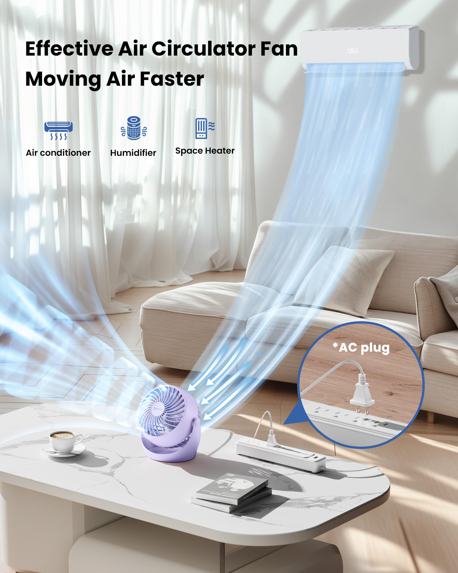 Gaiatop Air Circulator Fan, Portable Desk Fan Table Fan Dorm Fan, 5 Inch Small Fan 3 Speed With 360 Adjustable Tilt Energy Savin