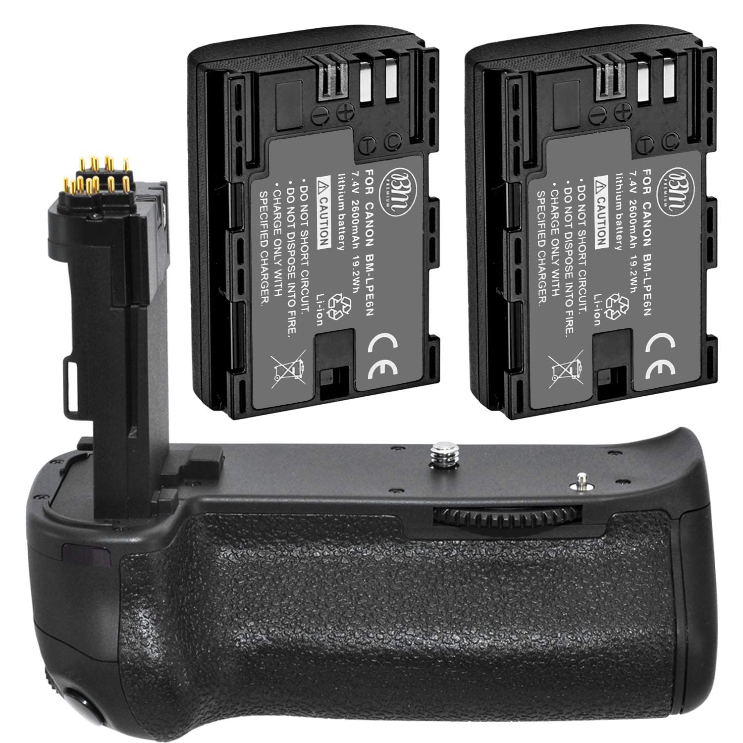 Battery Grip Kit For Canon Eos 70D, Eos 80D, Eos 90D Digital Slr Camera Includes Qty 2 Bm Prmeium Lp E6 Batteries + Bg E14 Repla