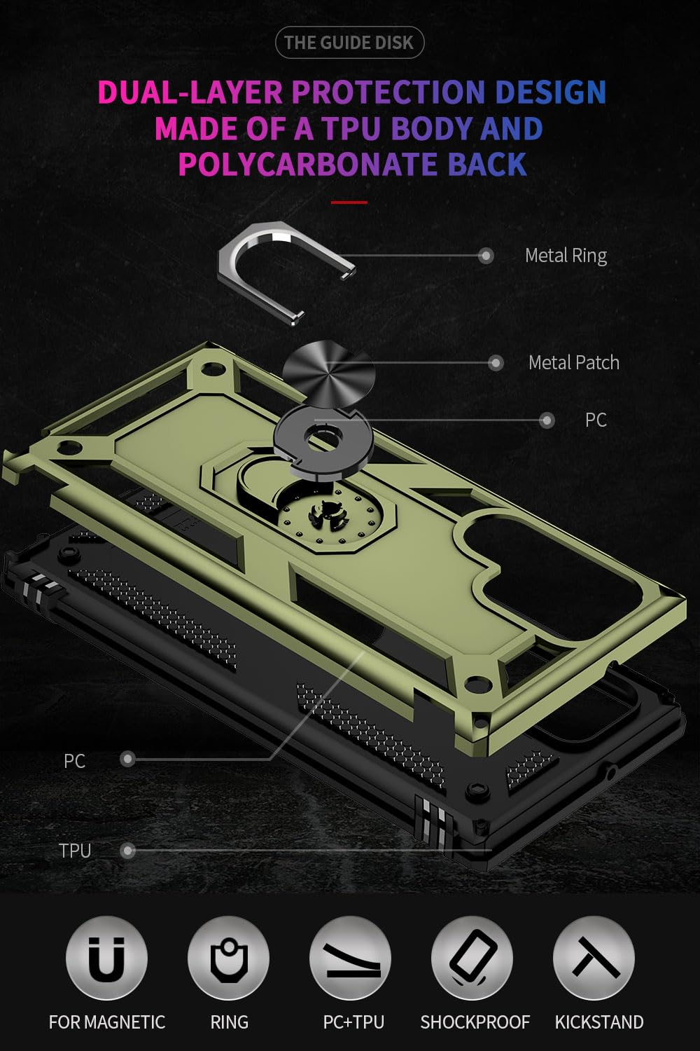 Addit Case For S22 Ultra Phone Case Samsung Galaxy S22 Ultra Case, Military Grade, Heavy Duty, With Ring Holder Stand, Support M