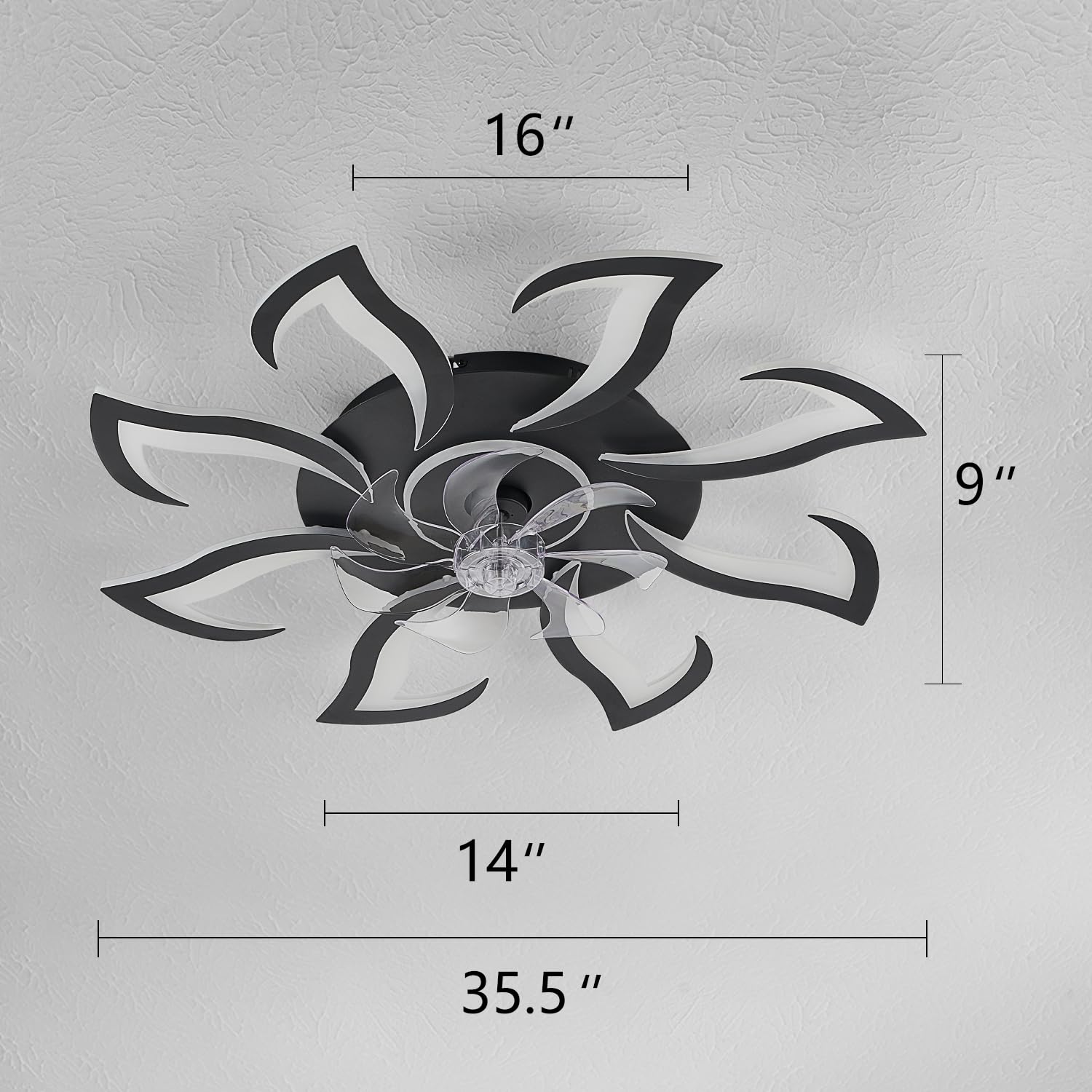 Modern Ceiling Fan With Light And Remote, Low Profile Ceiling Fans With Lights, 36 Inch Black Flush Mount Ceiling Fan With 3 Lig