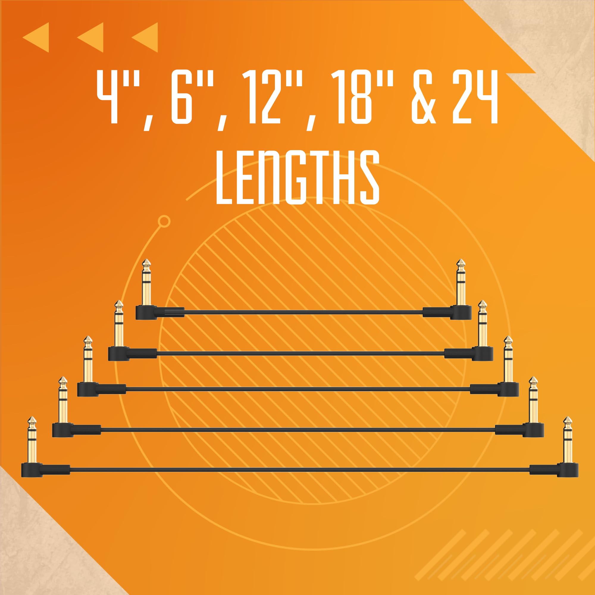Rock Stock 1/4'' Stereo Trs Flat Patch Cables   4'' Ultra Thin, Right Angle, Low Profile, Gold Plated, Braided Shielding   Maxim