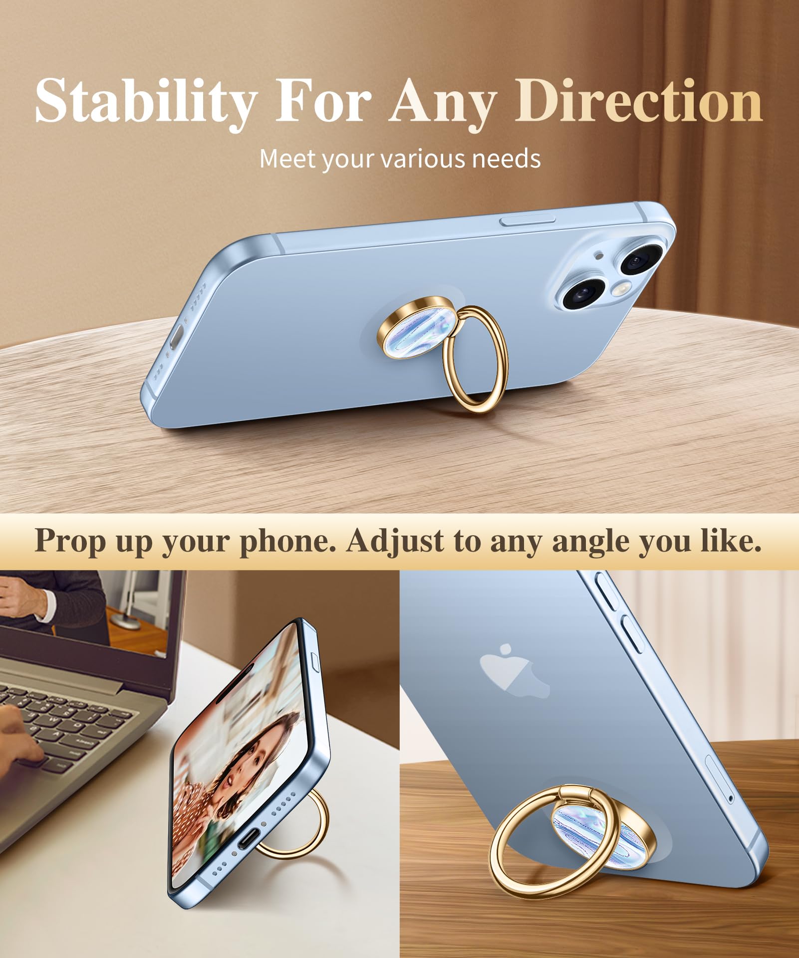 Gviewin Marble Cell Phone Ring Holder, Metal Kickstand Grip For Magnetic Car Mount Compatible With Iphone 15 Pro Max/15 Plus/14/