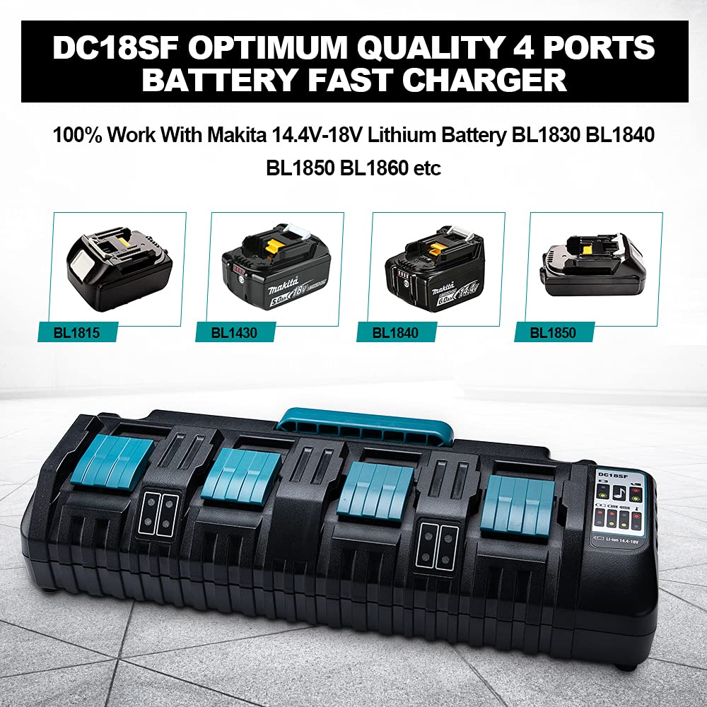 Waxpar Dc18Sf 4 Port 12A Battery Charger Compatible With Makita 18V Battery, 18V Rapid Charger Multiple Battery Charger