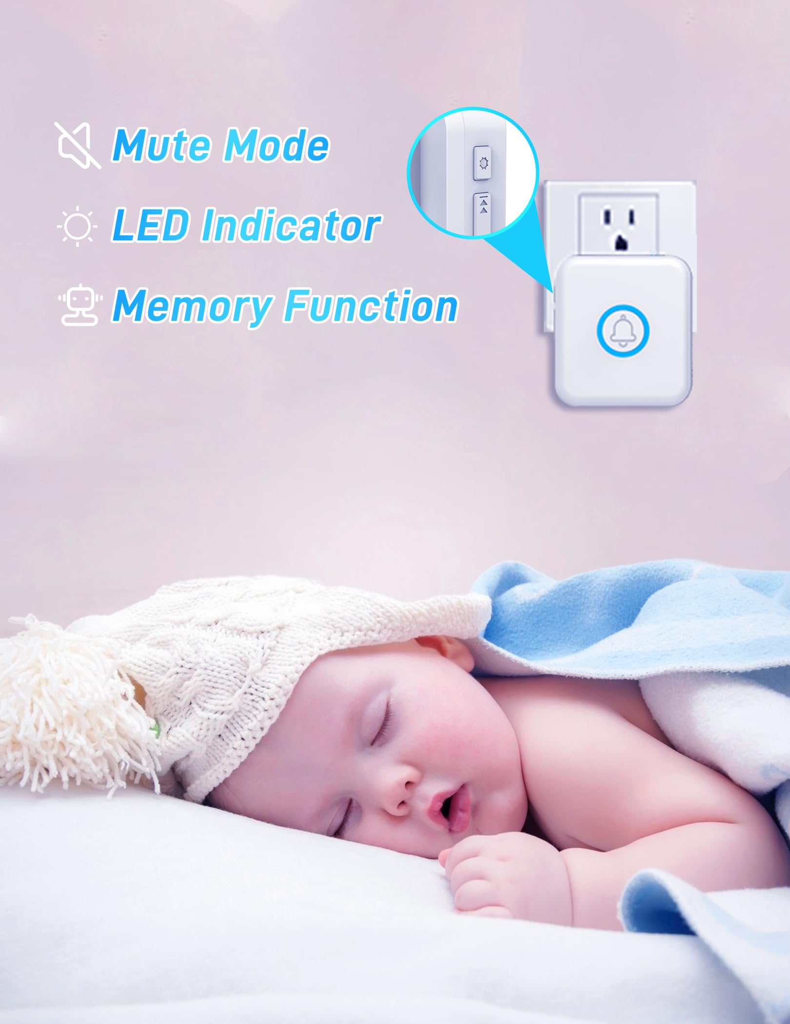 Fovksuc Wireless Doorbell, Classroom Doorbell, With 60 Chimes 5 Levels Volume And Led Flash, 1000Ft Range 2 Receivers + 1 Waterp