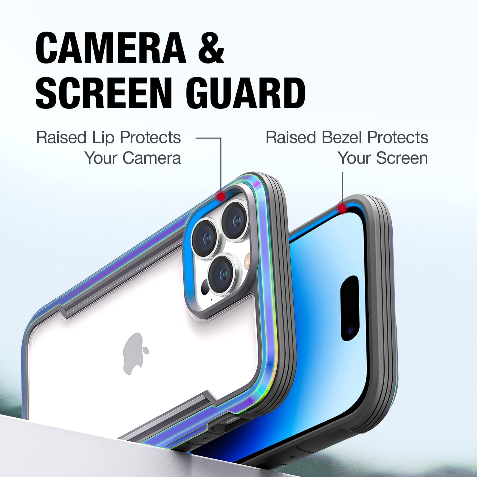 Raptic Shield For Iphone 14 Pro Case, Shockproof Protective Clear Case, Military Grade 10Ft Drop Tested, Durable Aluminum Frame,