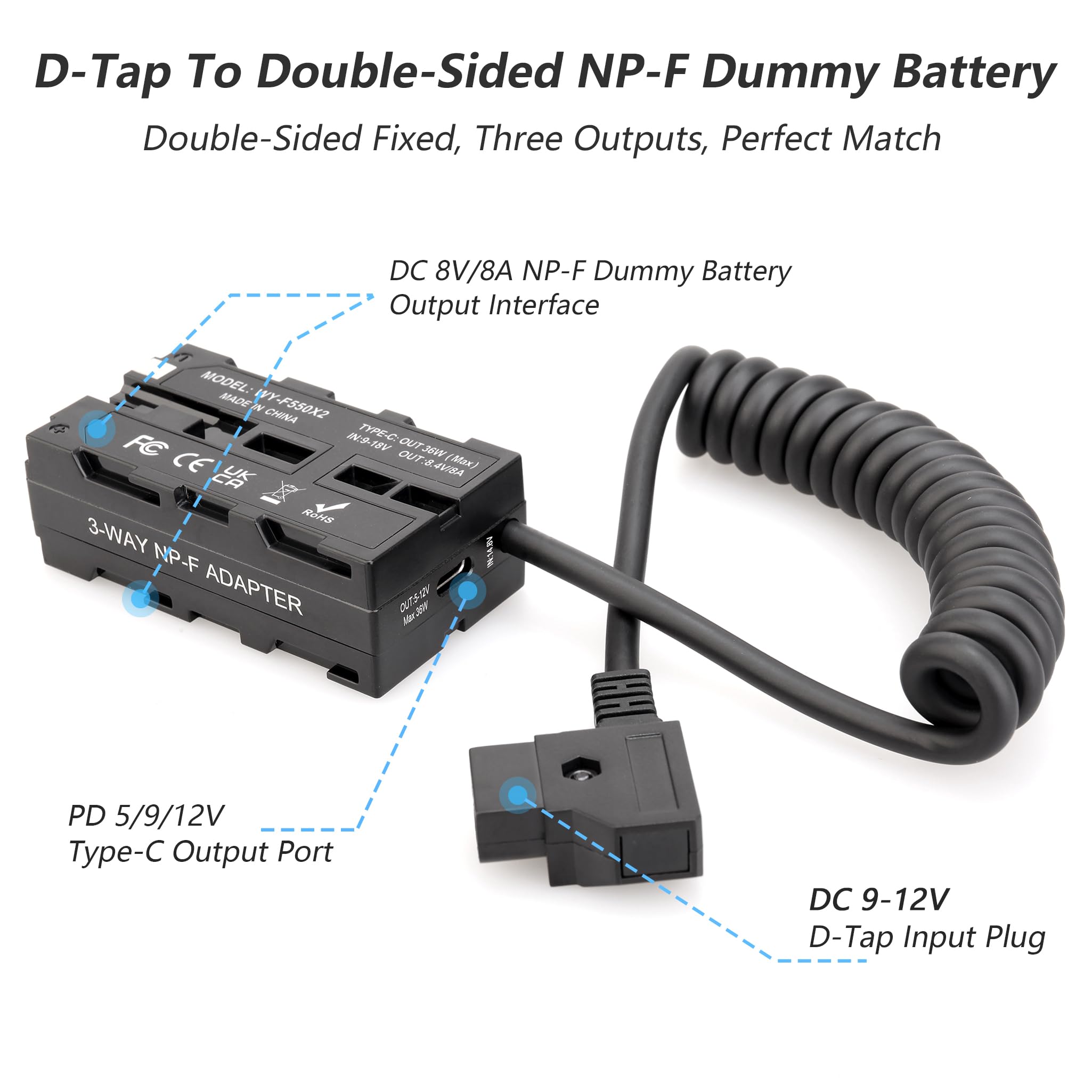 Kocackoo D Tap Ptap To Double Sided Np F550/970/570/770 Dummy Battery Power Adapter For Synchronous Fixed And Power Supply For M