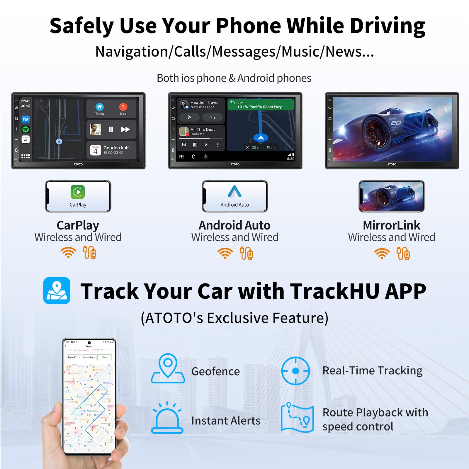 Atoto A6 7'' Double Din Car Stereo Video Receivers, Chatgpt Ai 2G+32G Android Radio Wireless Carplay/Android Auto Touch Screen,