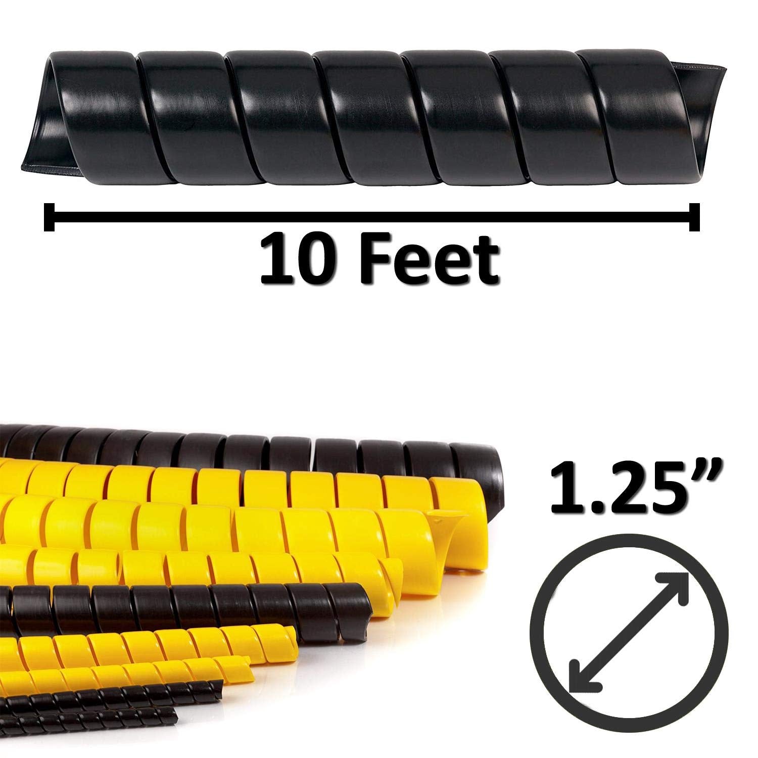 Electriduct 1.25 Inch Heavy Duty Spiral Wrap Hdpe Flexible Plastic Cable Sleeve Hose Protector 10 Feet   Black