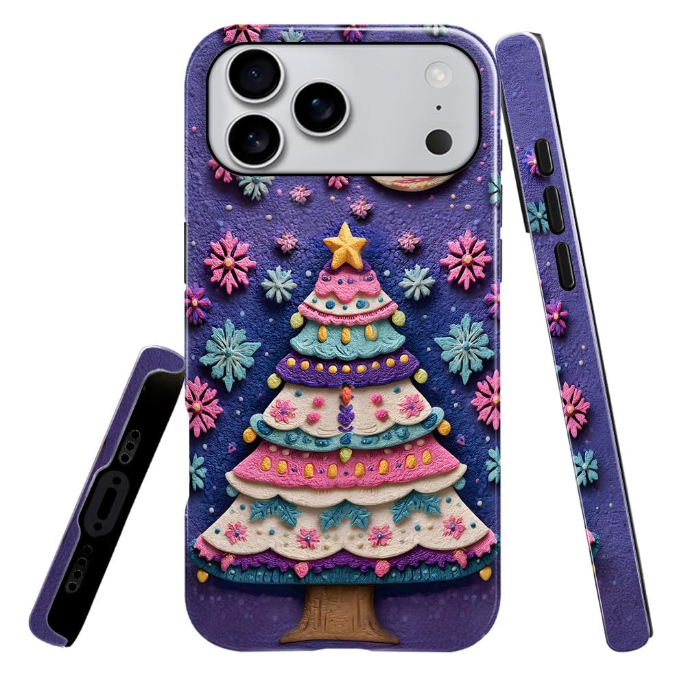 Case for iPhone 17 Pro Max,Christmas Tree Purple Snowflakes Moon Phone Case Slim Silicone Shockproof Cover for Girls Women(Gloss