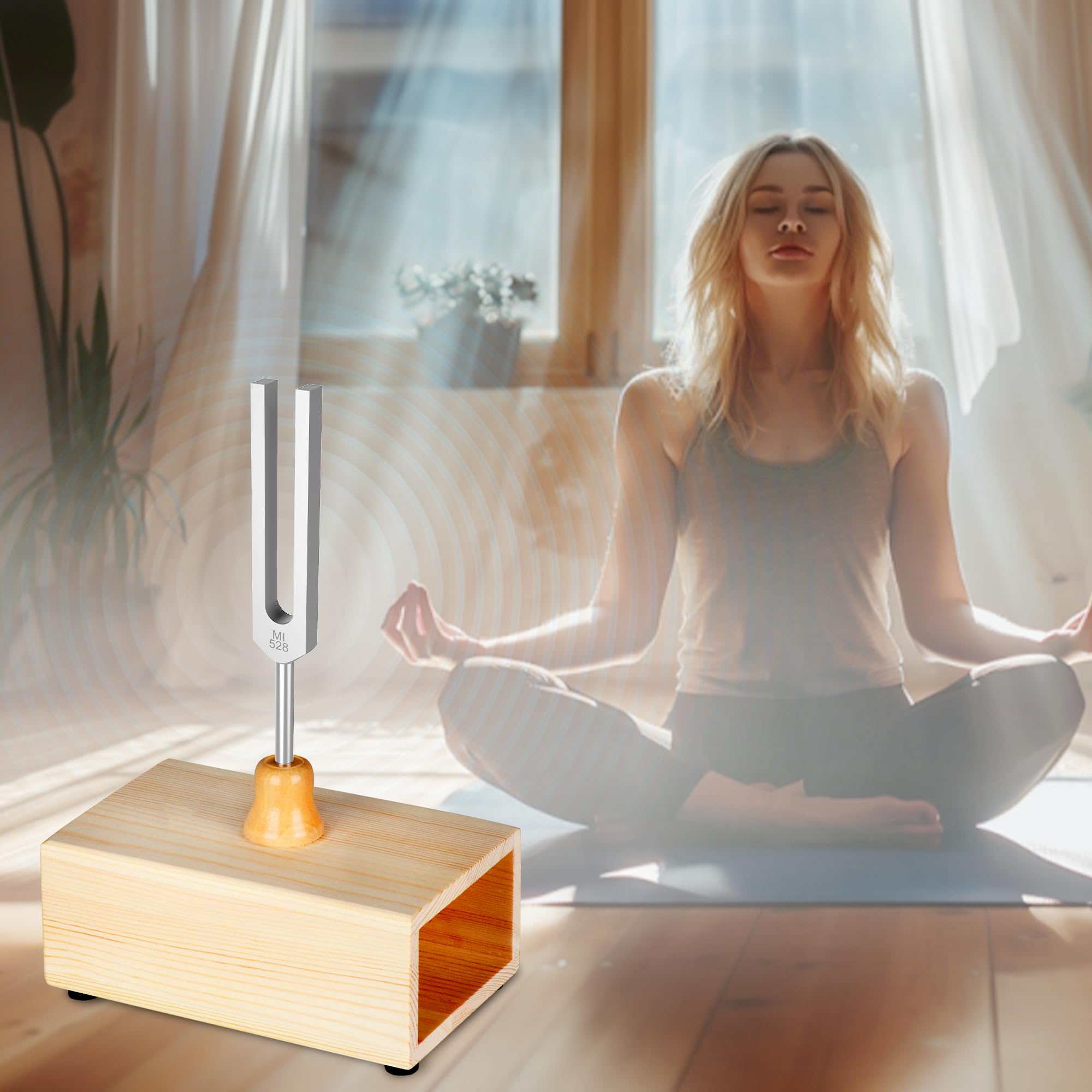 Didibirdi 528 Hz Tuning Fork With Exquisite Wooden Resonance Box,Aluminum Alloy Material With Silicone Hammer, For Reduce Stress