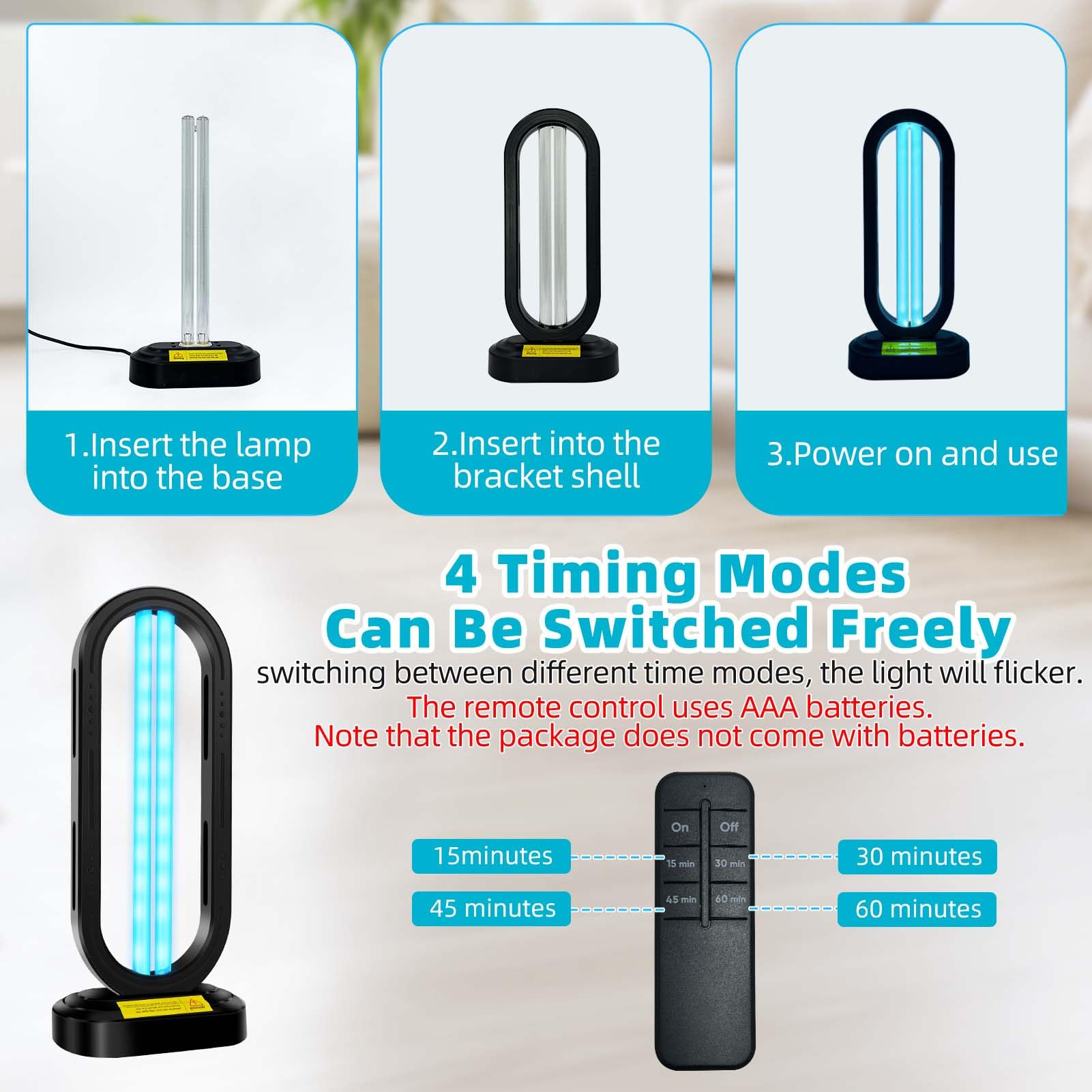 Feefir Uv Light Sanitizer,4-Speed Timing And Remote Control Uvc Home Disinfection Device,Portable Ultraviolet Light Sanitizer Fo