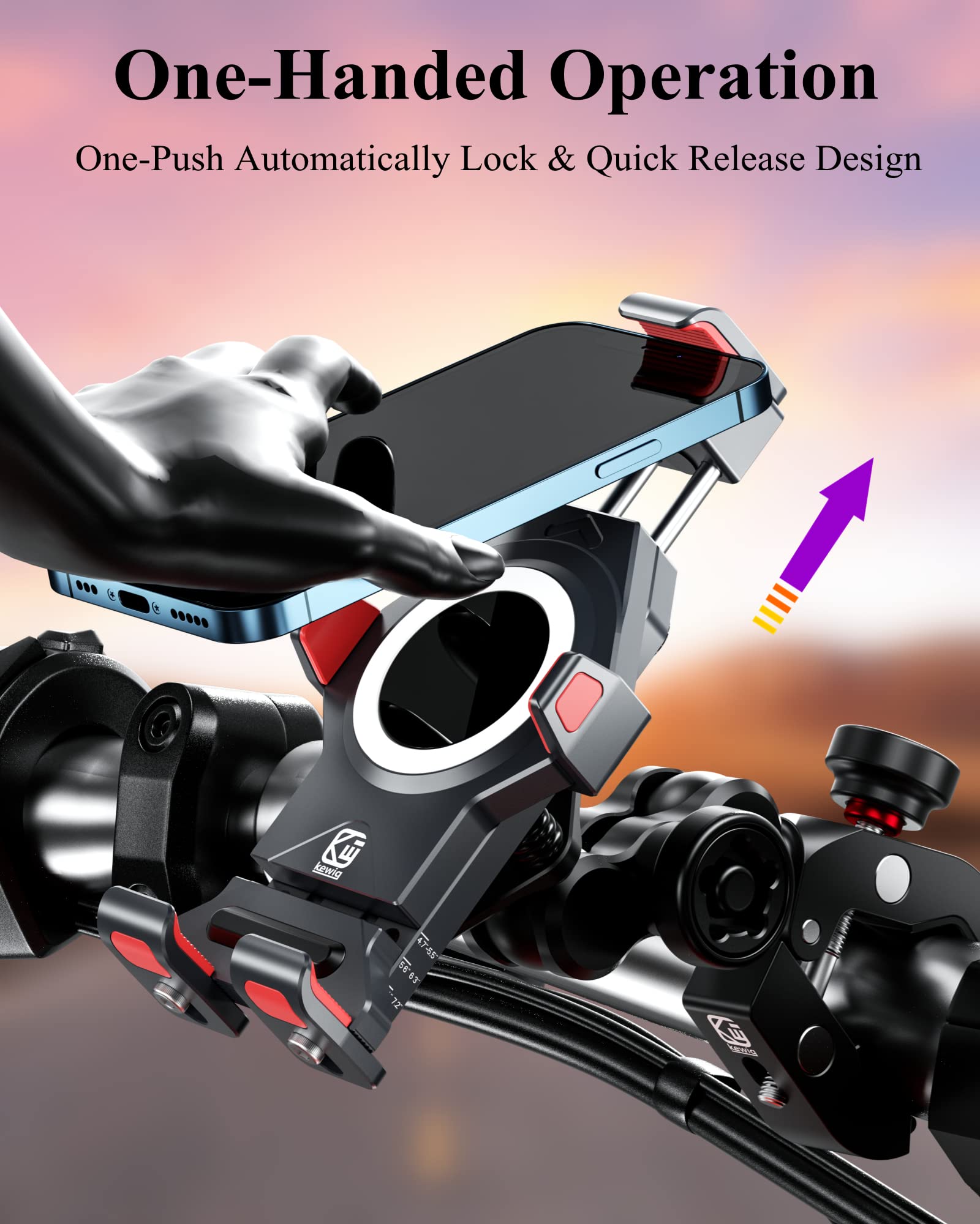 Brcovan Aluminum Alloy Motorcycle Phone Holder With Vibration Dampener & High Speed Secure Lock, Metal Anti Theft Adjustable Mot