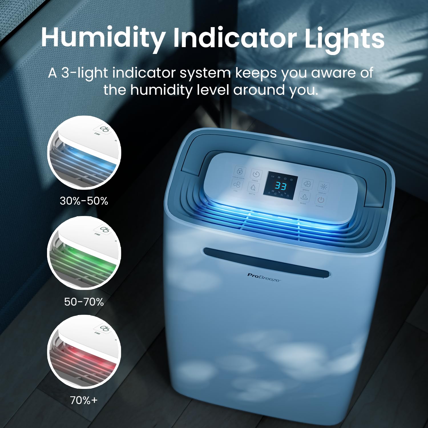 Pro Breeze 50 Pint Dehumidifier for Large Rooms & Basements, White, PB-D-23, Auto Shut Off, Humidity Sensor, Continuous Drainage