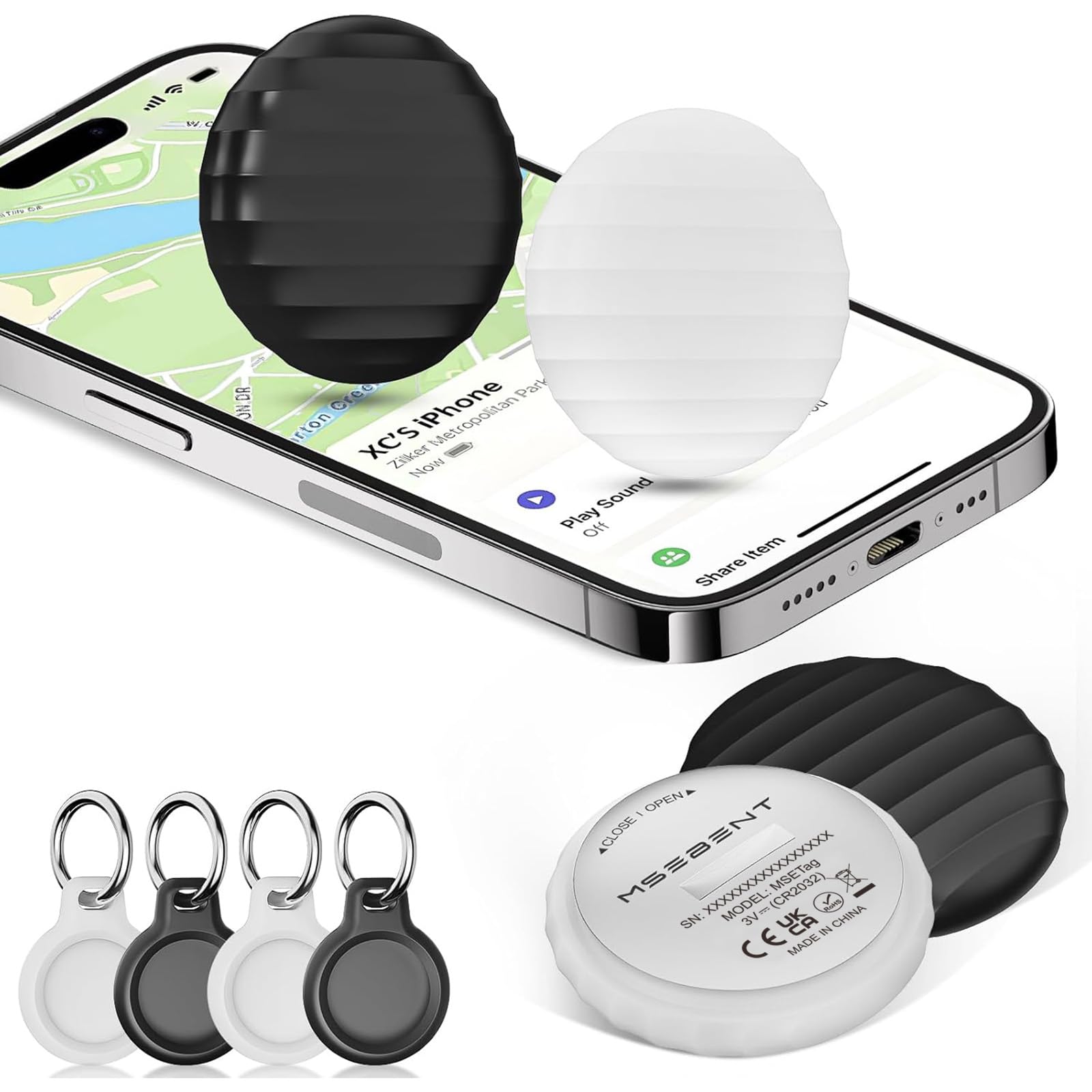 Tracker Tag (4 Pack) - Apple MFi Certified & IP67 Waterproof | Works with Apple Find My Network (iOS) to Track Keys, Wallet, Lug