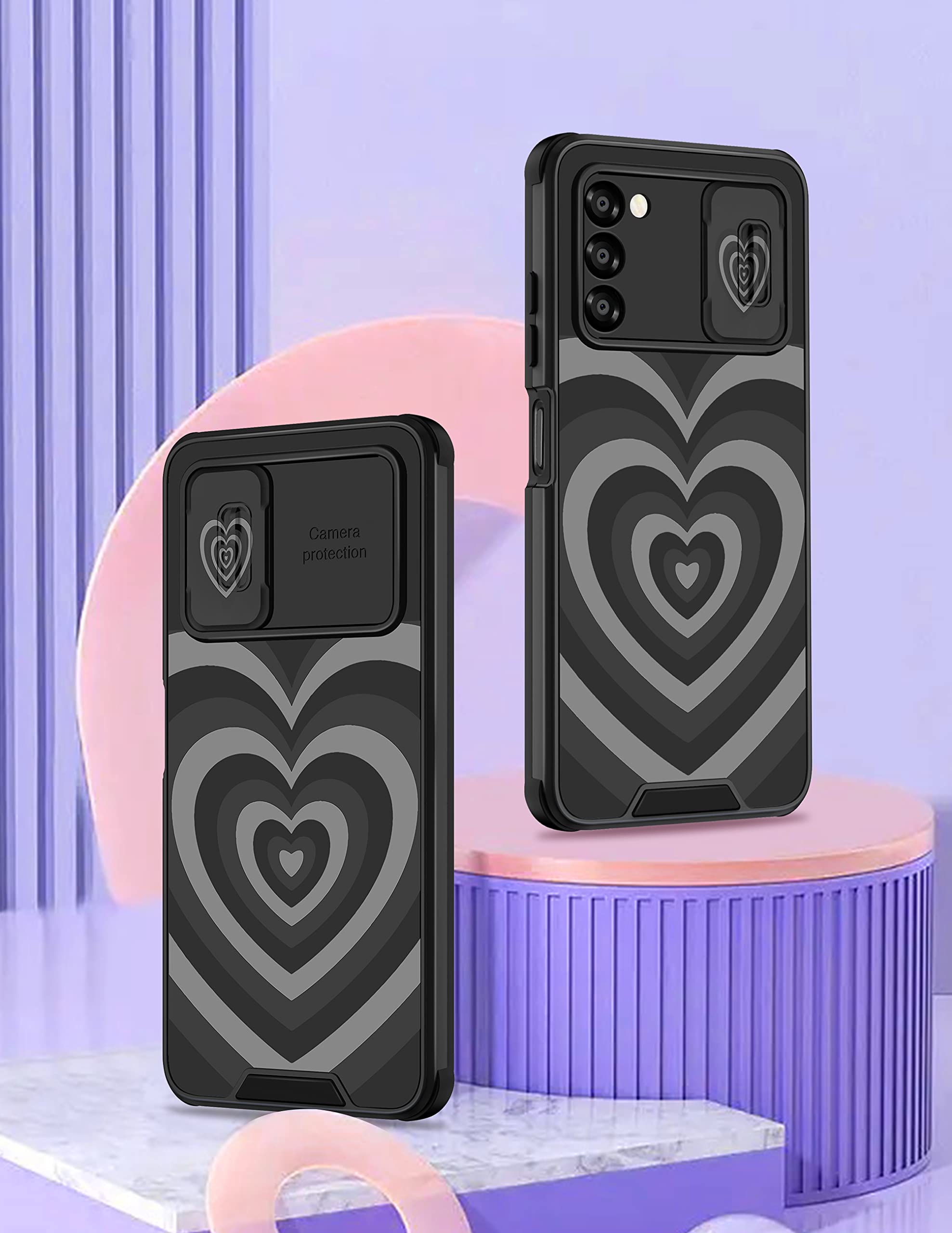 Goocrux For Samsung Galaxy A03S Case Heart For Girls Women Cute Love Hearts Girly Phone Cover Fashion Black Unique Design With S