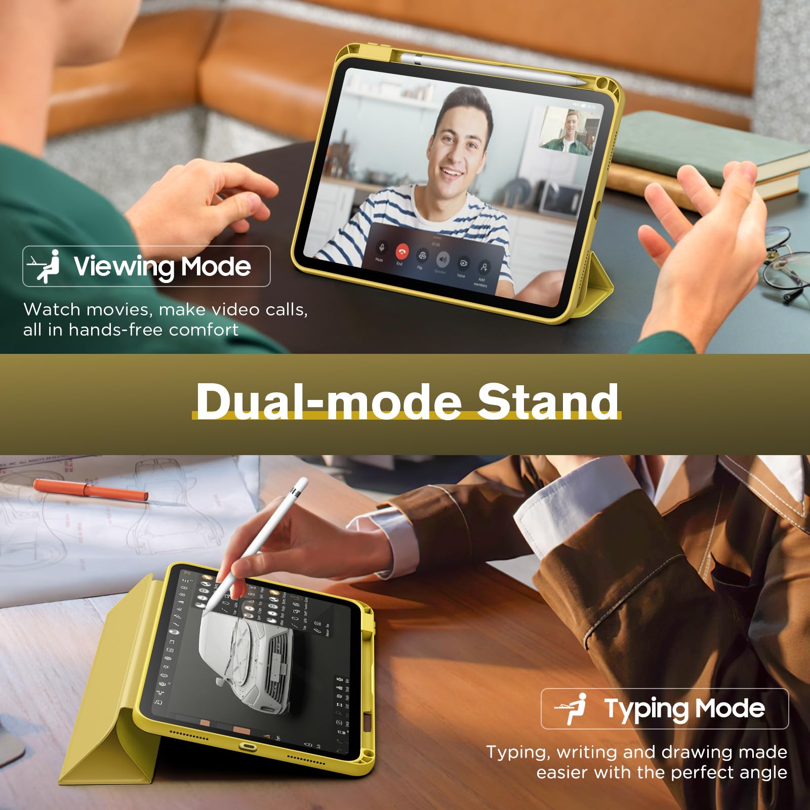 MoKo for iPad 10th Generation 10.9 Inch Case 2022 with Pencil Holder, Smart Trifold Protective iPad Case with Soft TPU Back Stand Cover for 10th gen iPad 2022,Hollow Logo/Auto Wake/Sleep,Light Yellow