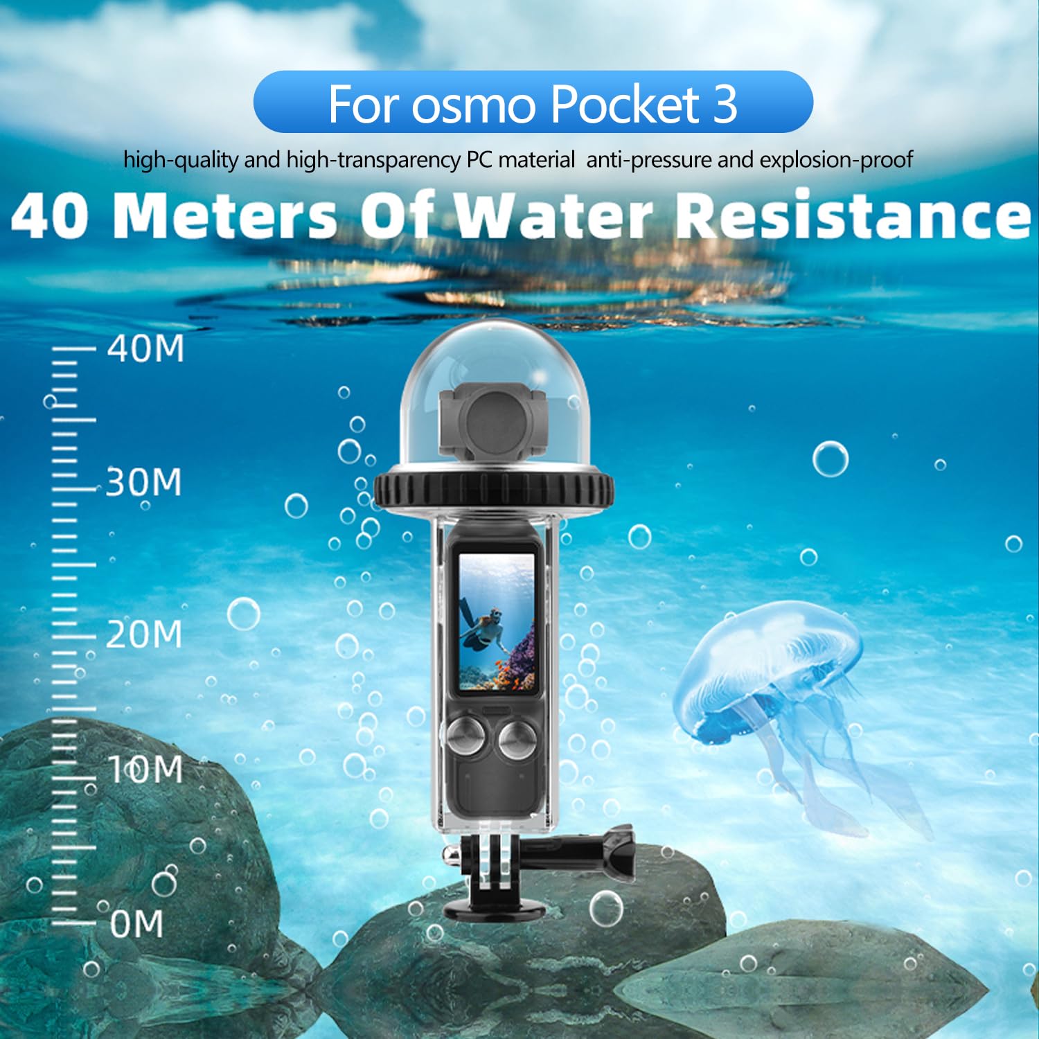 Hafoko 40M (131Ft) Osmo Pocket 3 Underwater Dive Case Housing Protective Housing Shell For Dji Osmo Pocket 3 Waterproof Accessor
