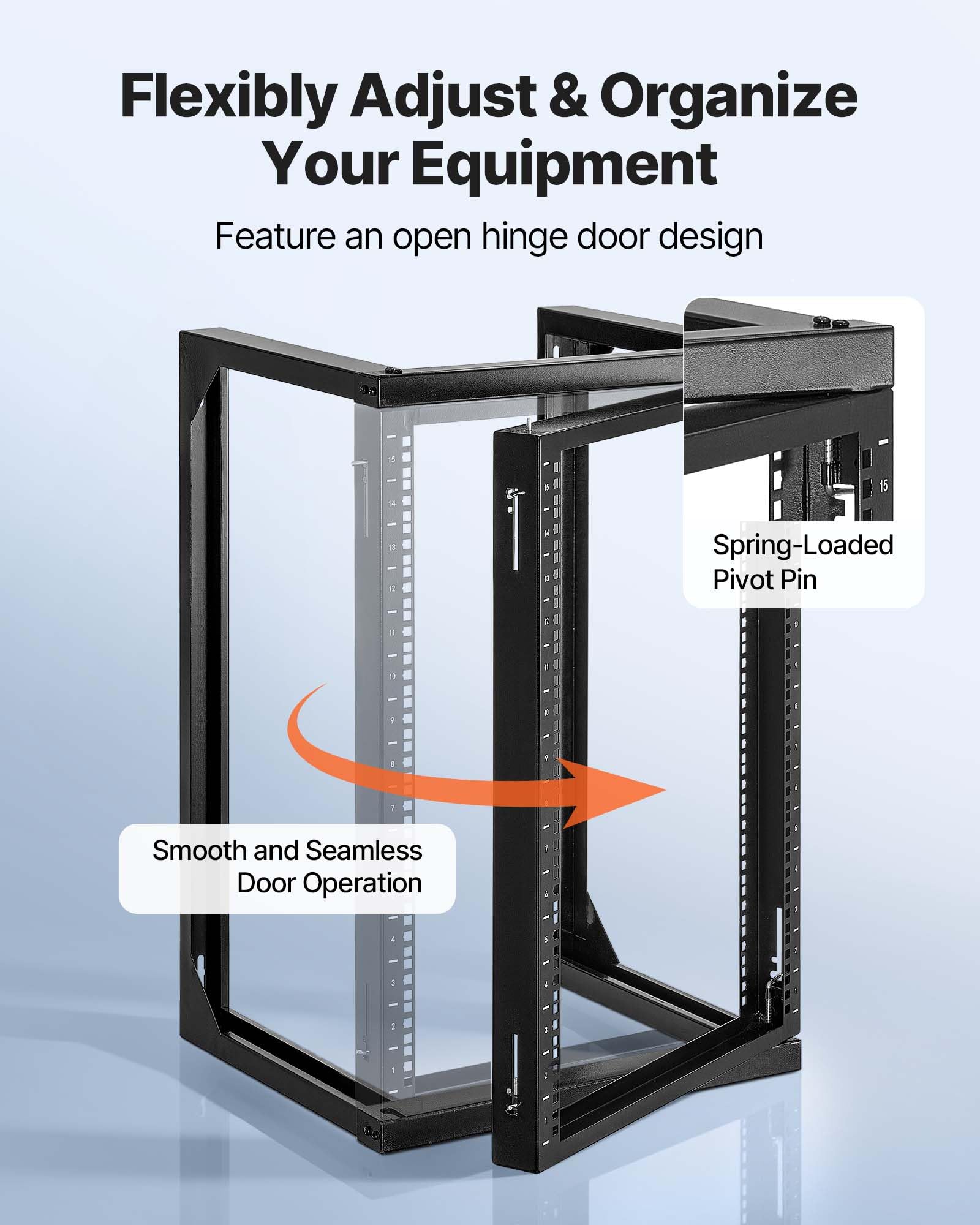 Vevor 15U Open Frame Server Rack, Free Standing Or Wall Mount Rack With 180 Degrees Gate Swing, Network Rack For 19 It Equipment